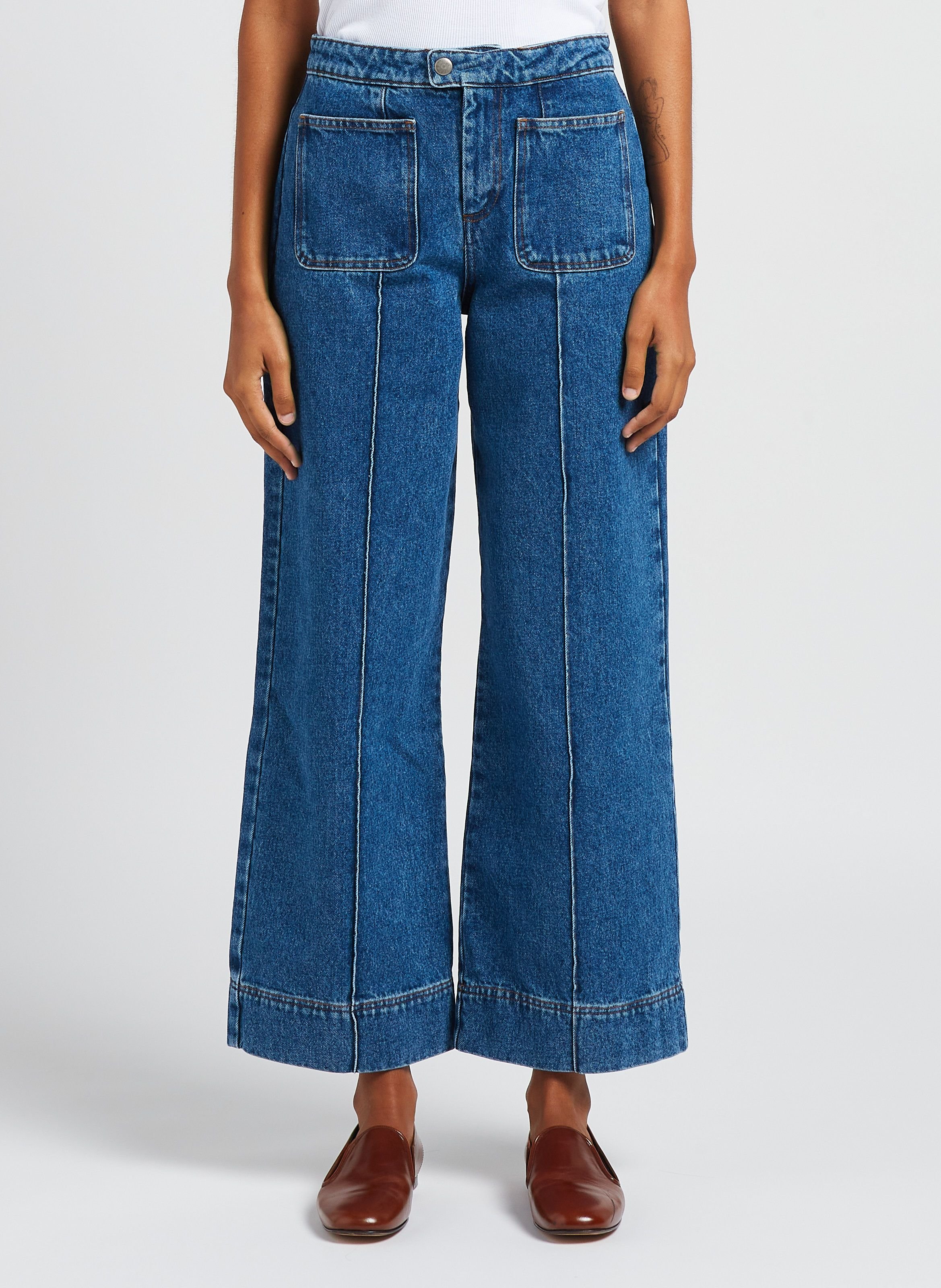 Jean évasé et délavé en coton harry SOEUR Bleu