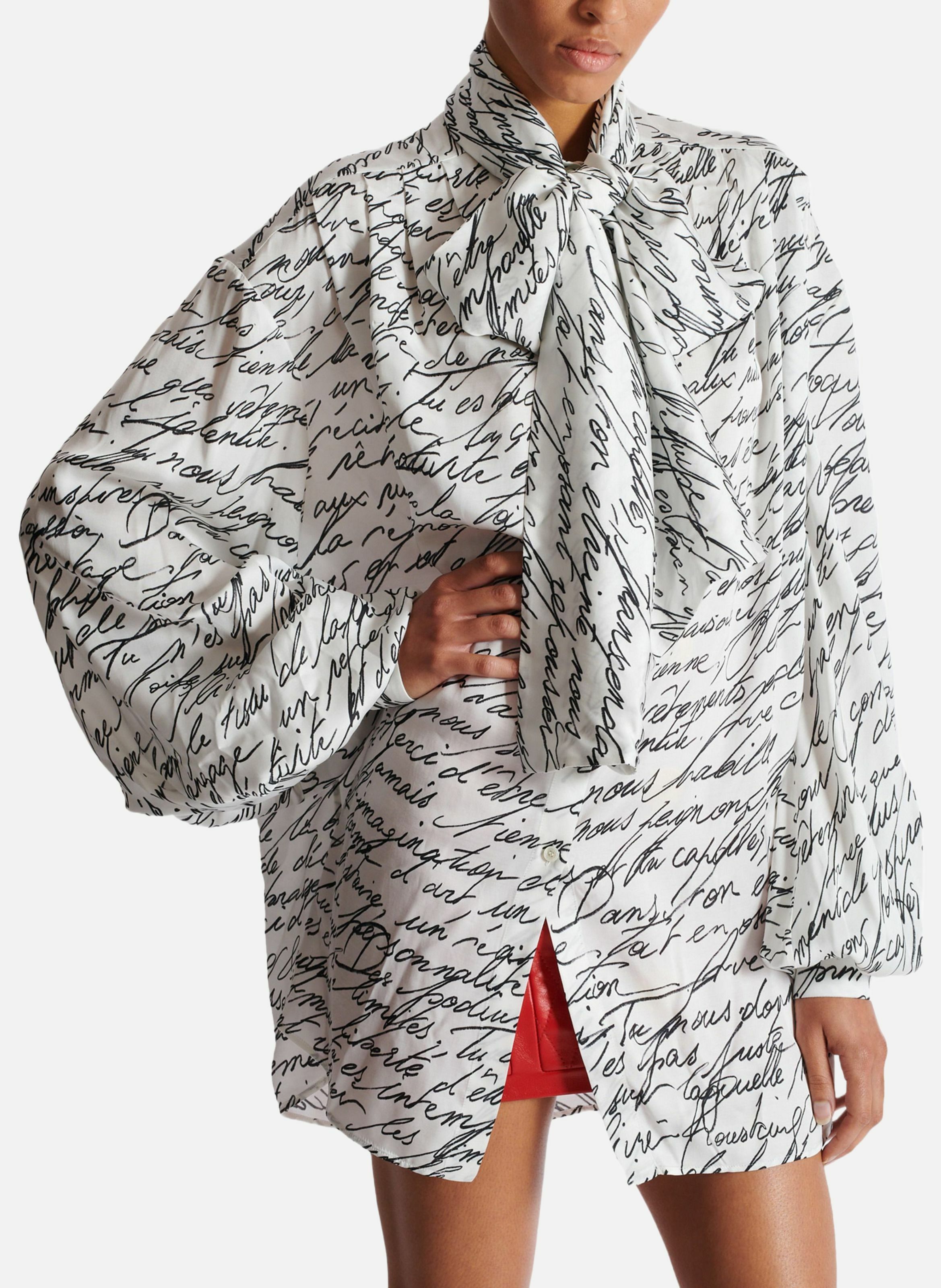 Chemise à col lavallière imprimée « lettre d'amour » BALMAIN Blanc