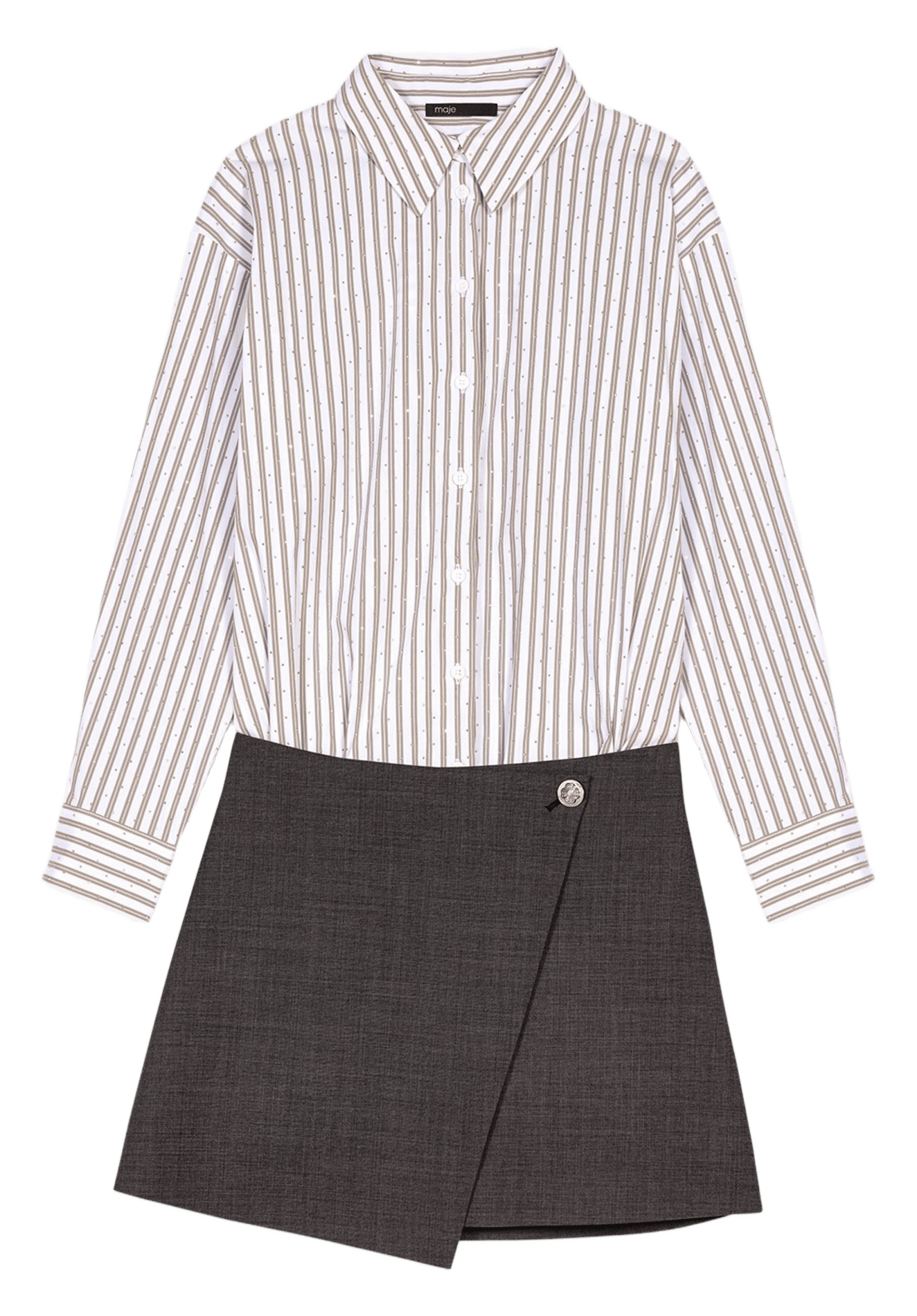 Robe courte col classique en coton mélangé MAJE Beige