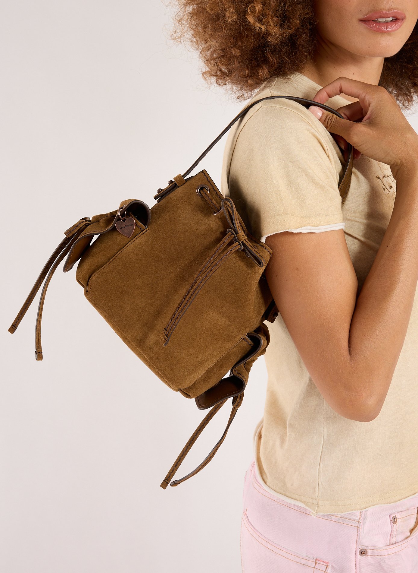 Mini sac seau multi-poches en cuir ACNE STUDIOS Marron