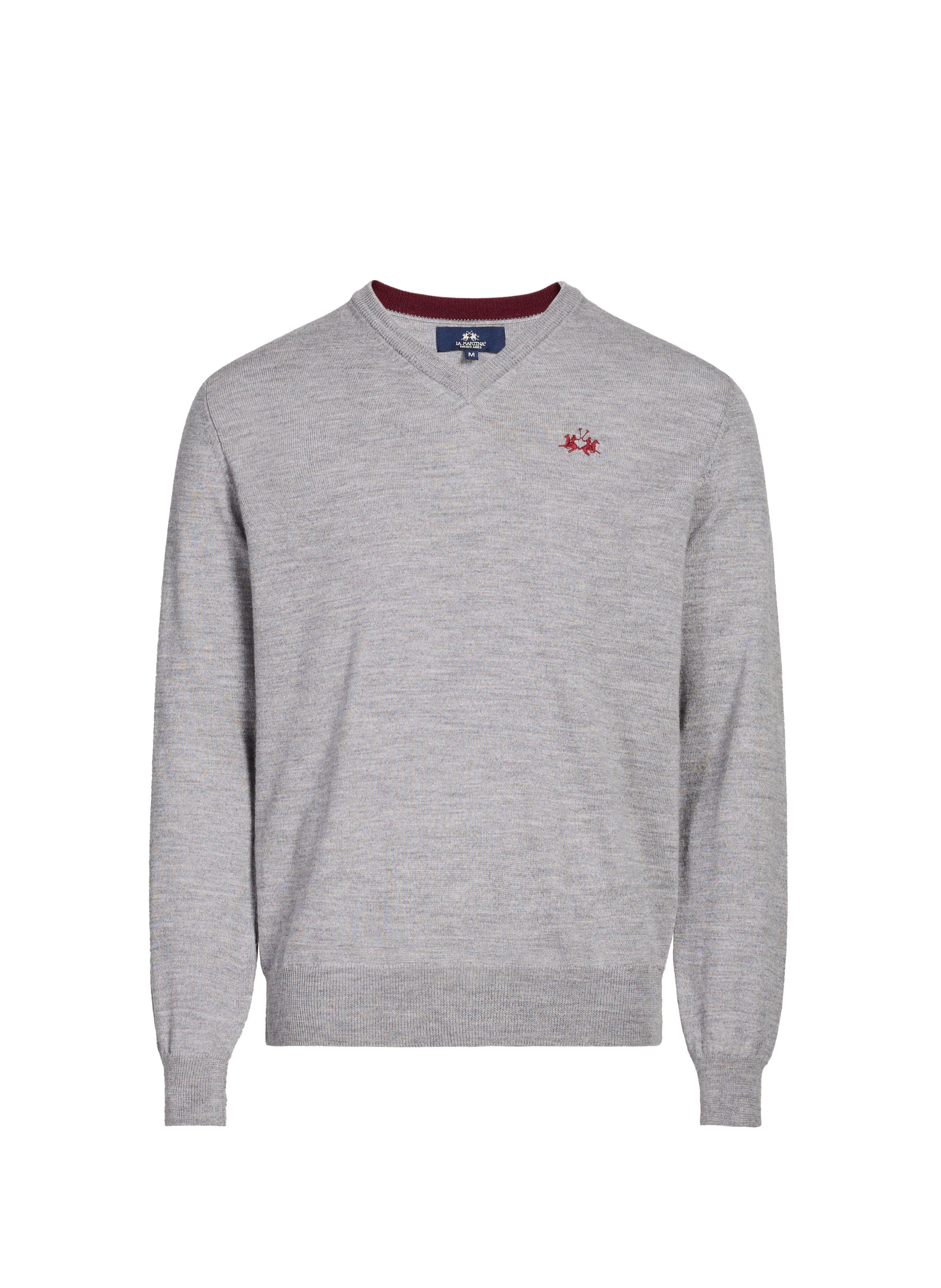 LA MARTINA Pull col V en laine Gris
