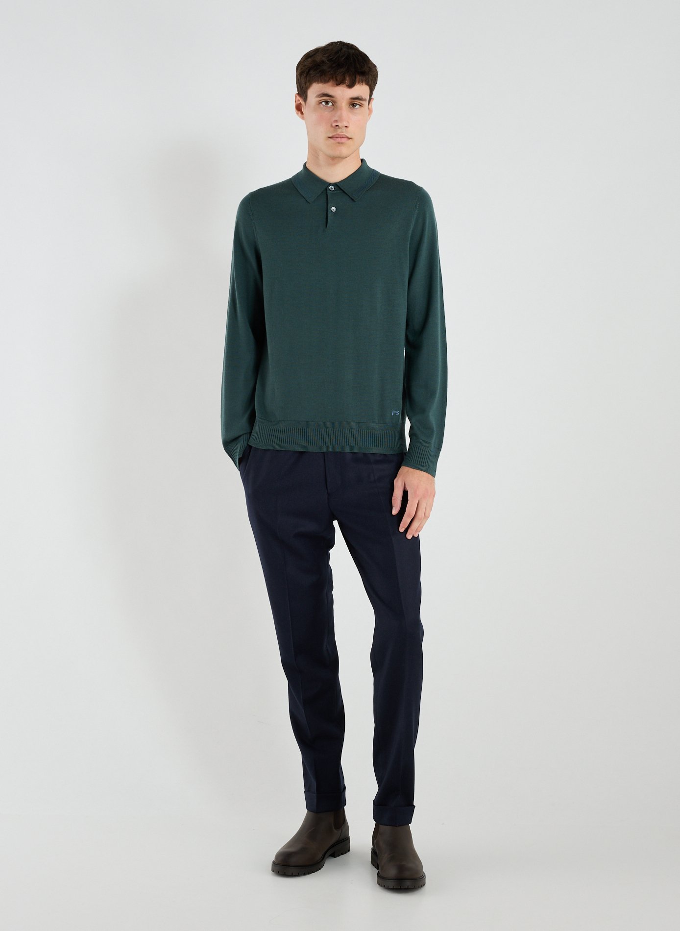 Pull col polo en laine mérinos PAUL SMITH Bleu