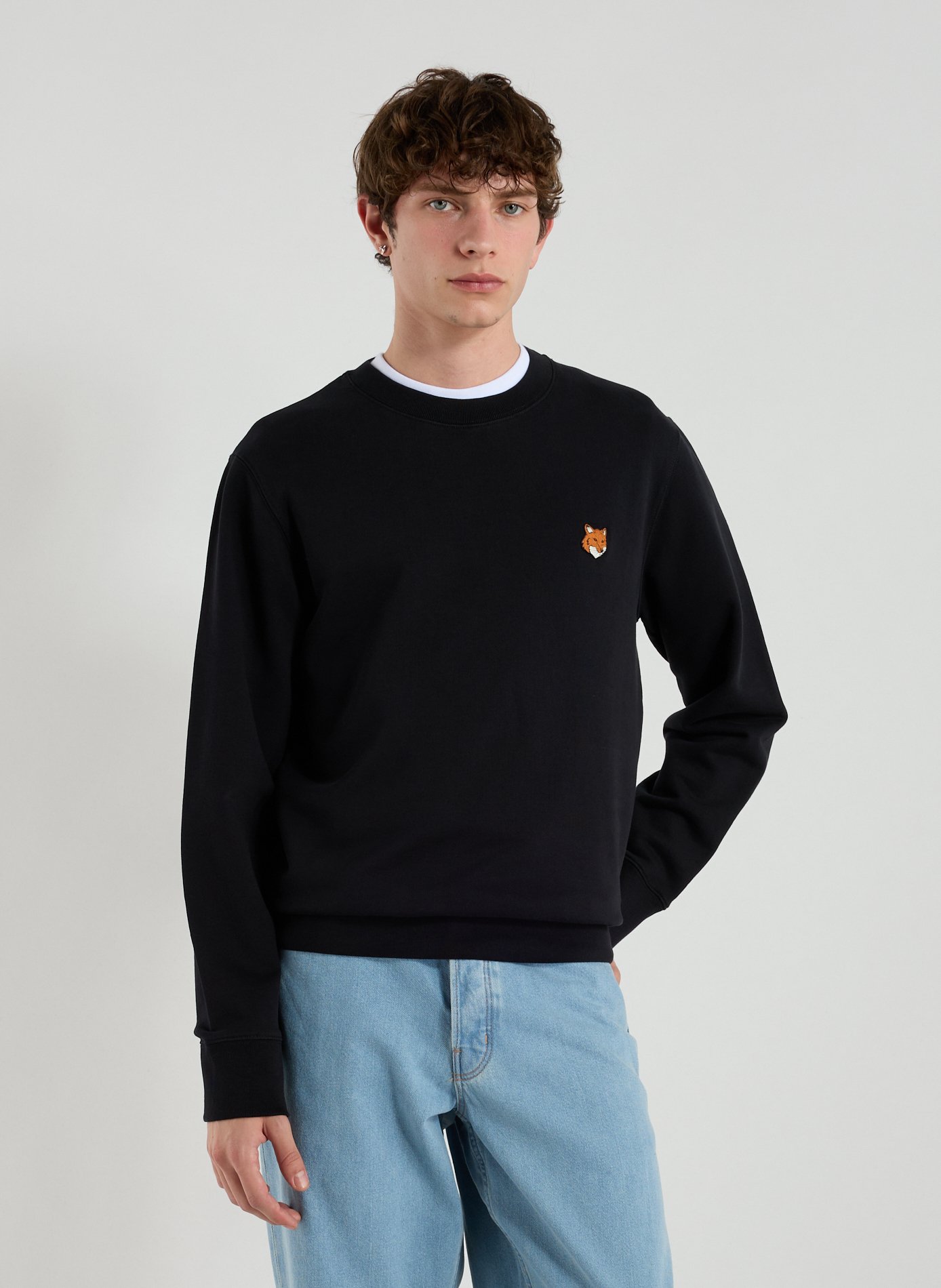 MAISON KITSUNÉ Round neck cotton sweatshirt Black