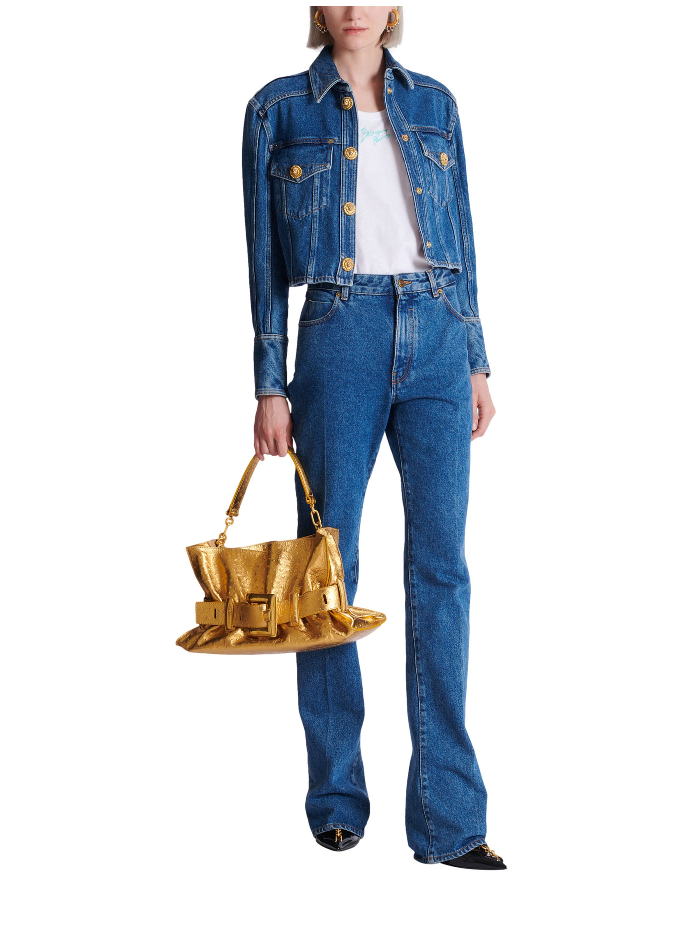 Pantalon en denim droit BALMAIN Bleu