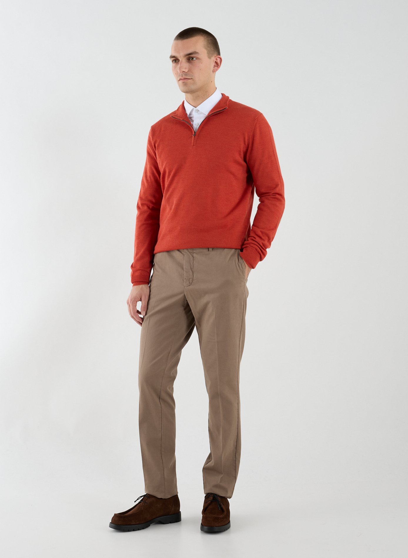 Pull col zippé en laine mérinos FACONNABLE Marron