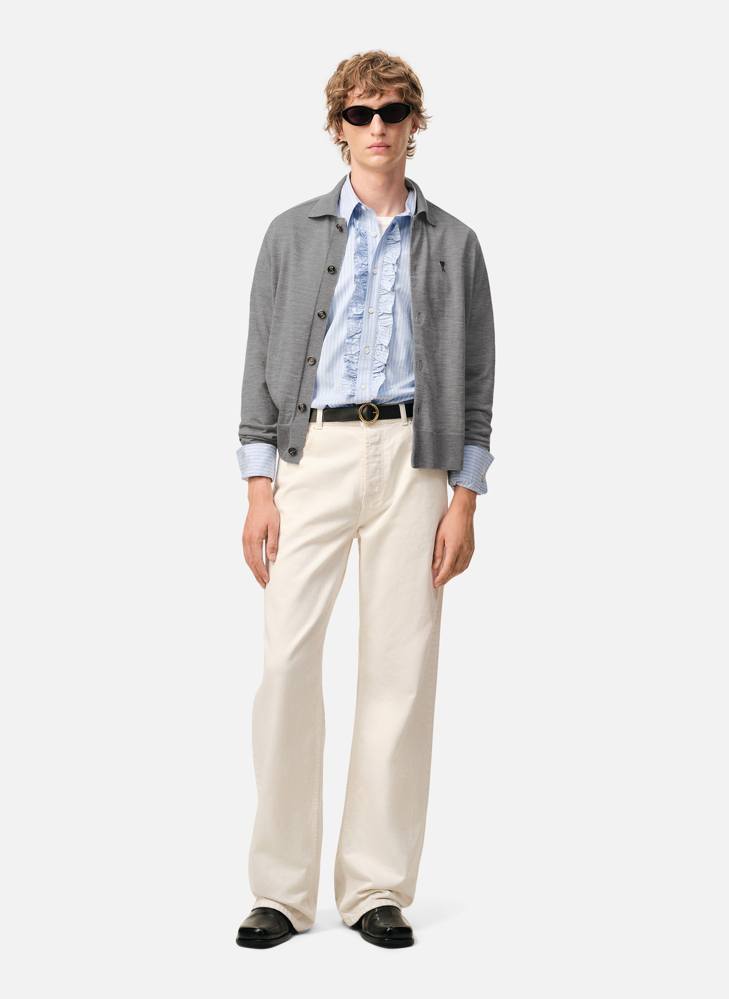 Cardigan col chemise ami de coeur en laine AMI PARIS Gris