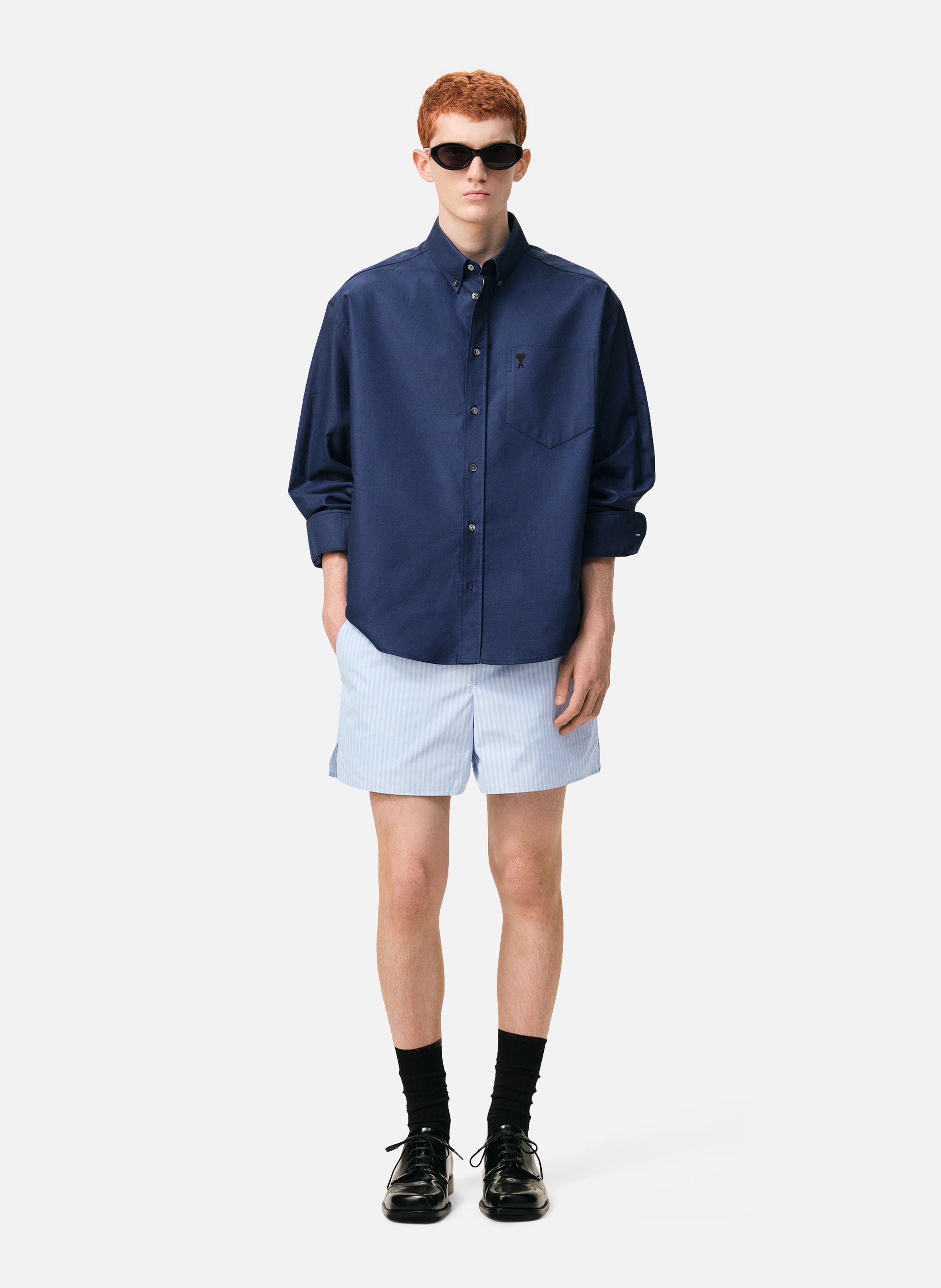 Short court elastiqué unisexe en coton AMI PARIS Bleu