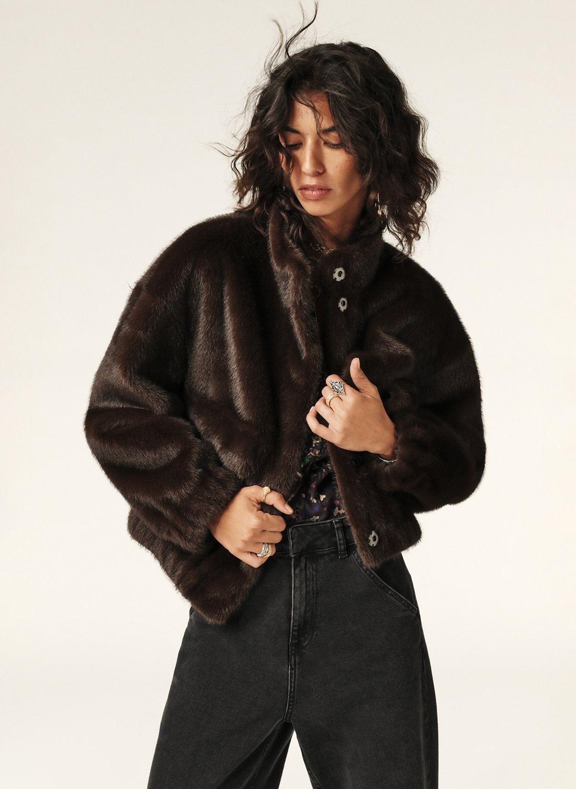 Veste ample col montant en fourrure synthétique paros BA&SH Marron