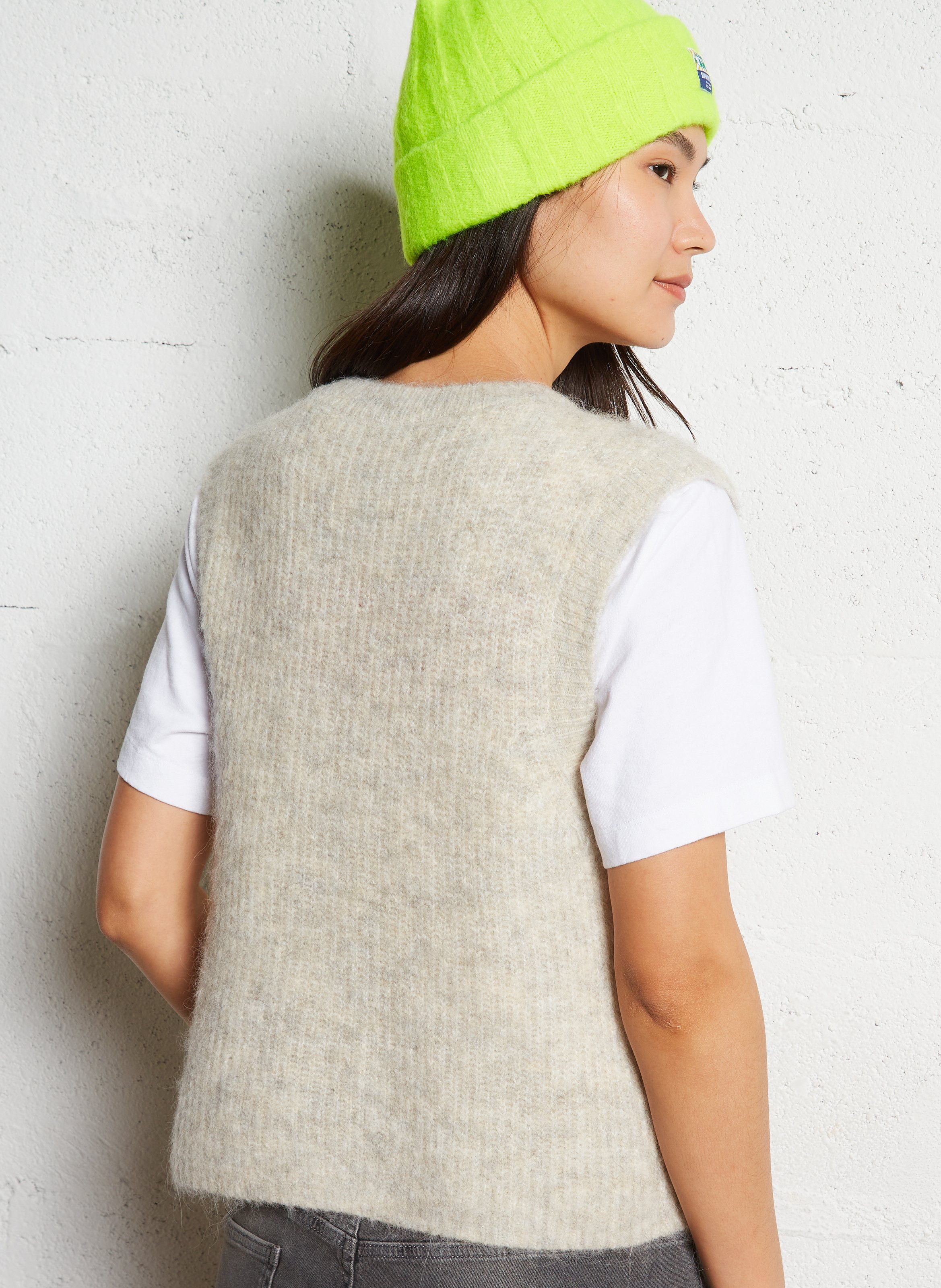 Gilet sans manches en maille duveteuse east AMERICAN VINTAGE Beige