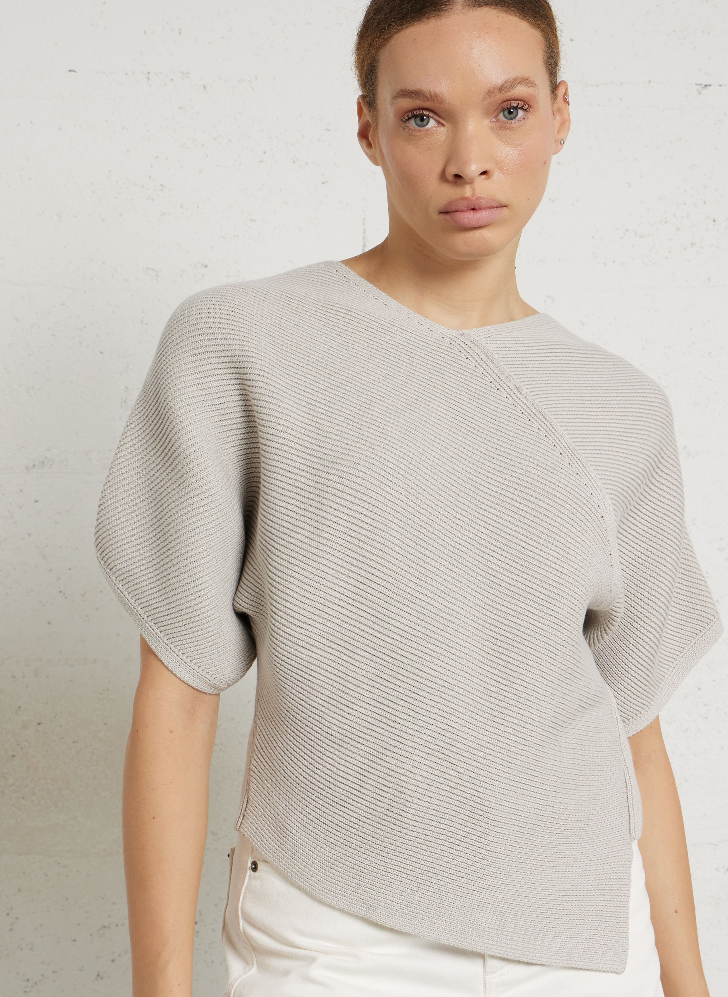 Pull asymétrique en coton bio essaouira SOEUR Gris