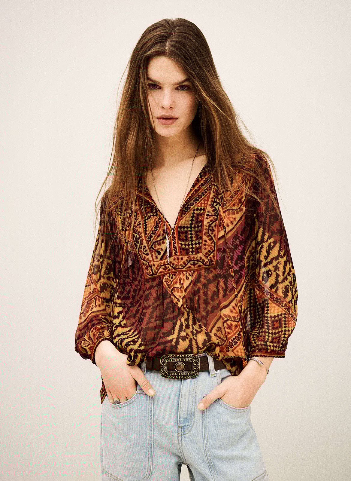 Top droit col tunisien imprimé odetta BA&SH Rouge