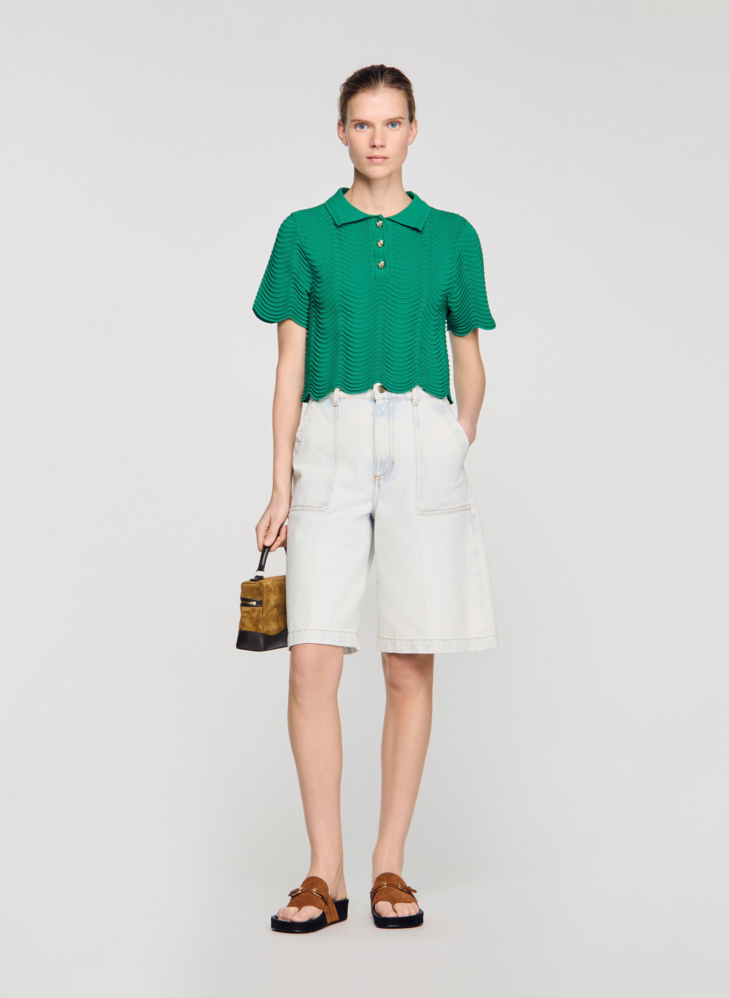 Pull droit en jacquard SANDRO Vert