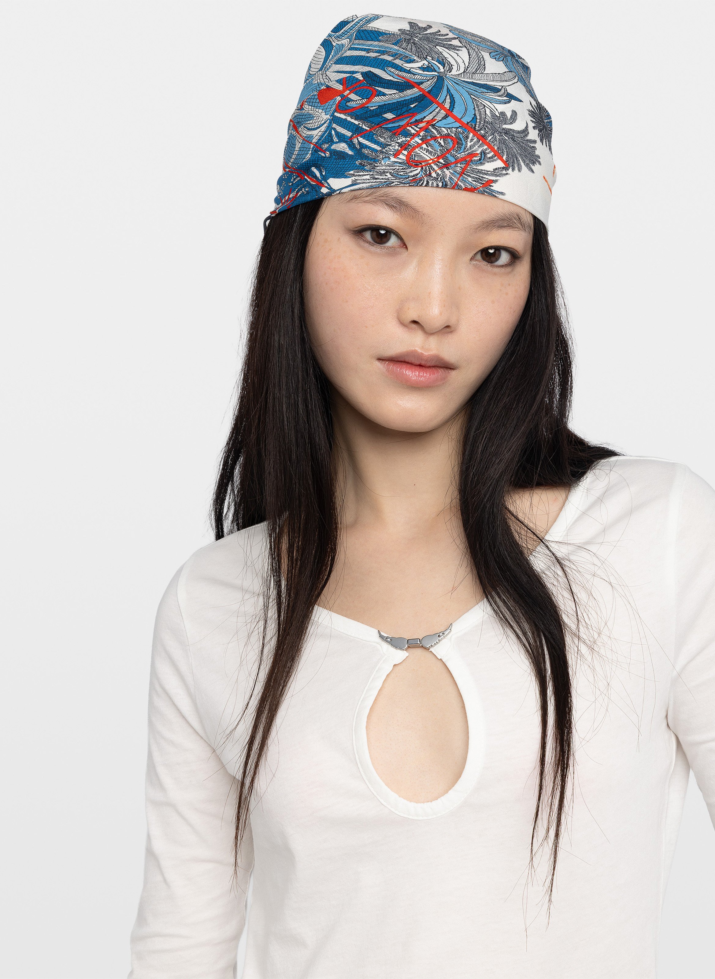 Tee-shirt col tunisien à broche décorative tina ZADIG&VOLTAIRE Blanc