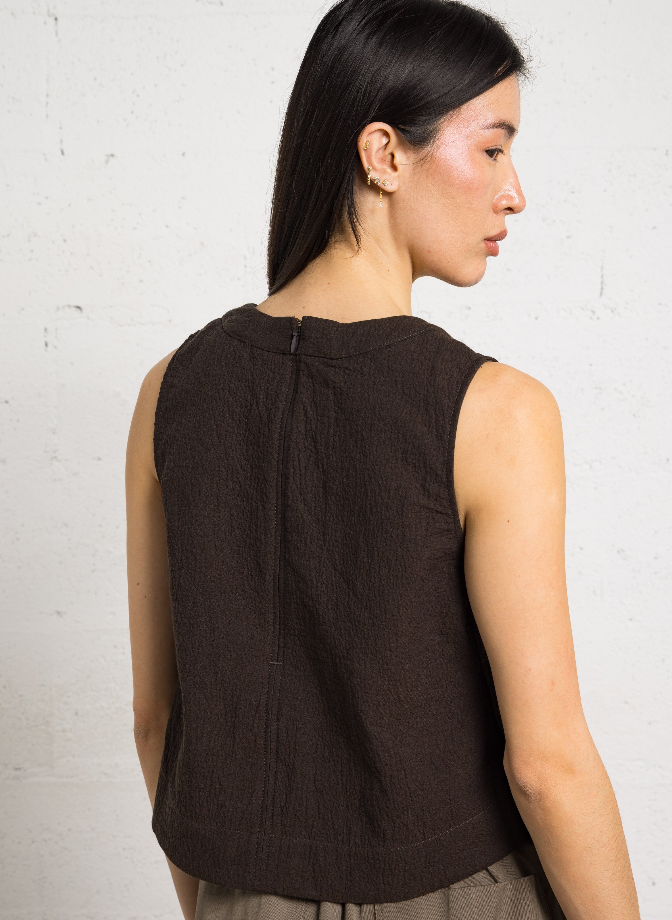 Top col rond en coton pampa SOEUR Marron