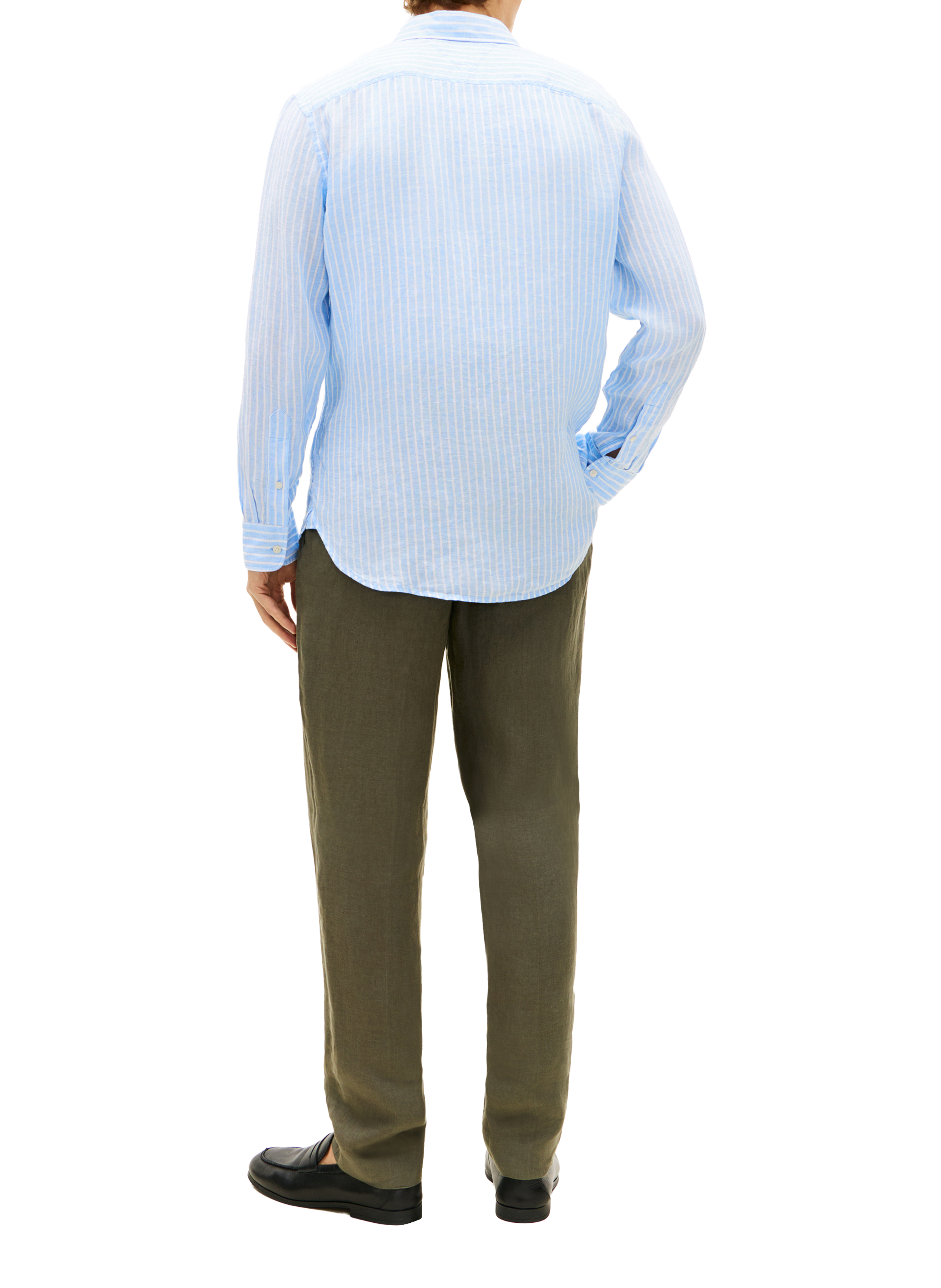 Chemise droite rayée à logo en lin TOMMY HILFIGER Bleu