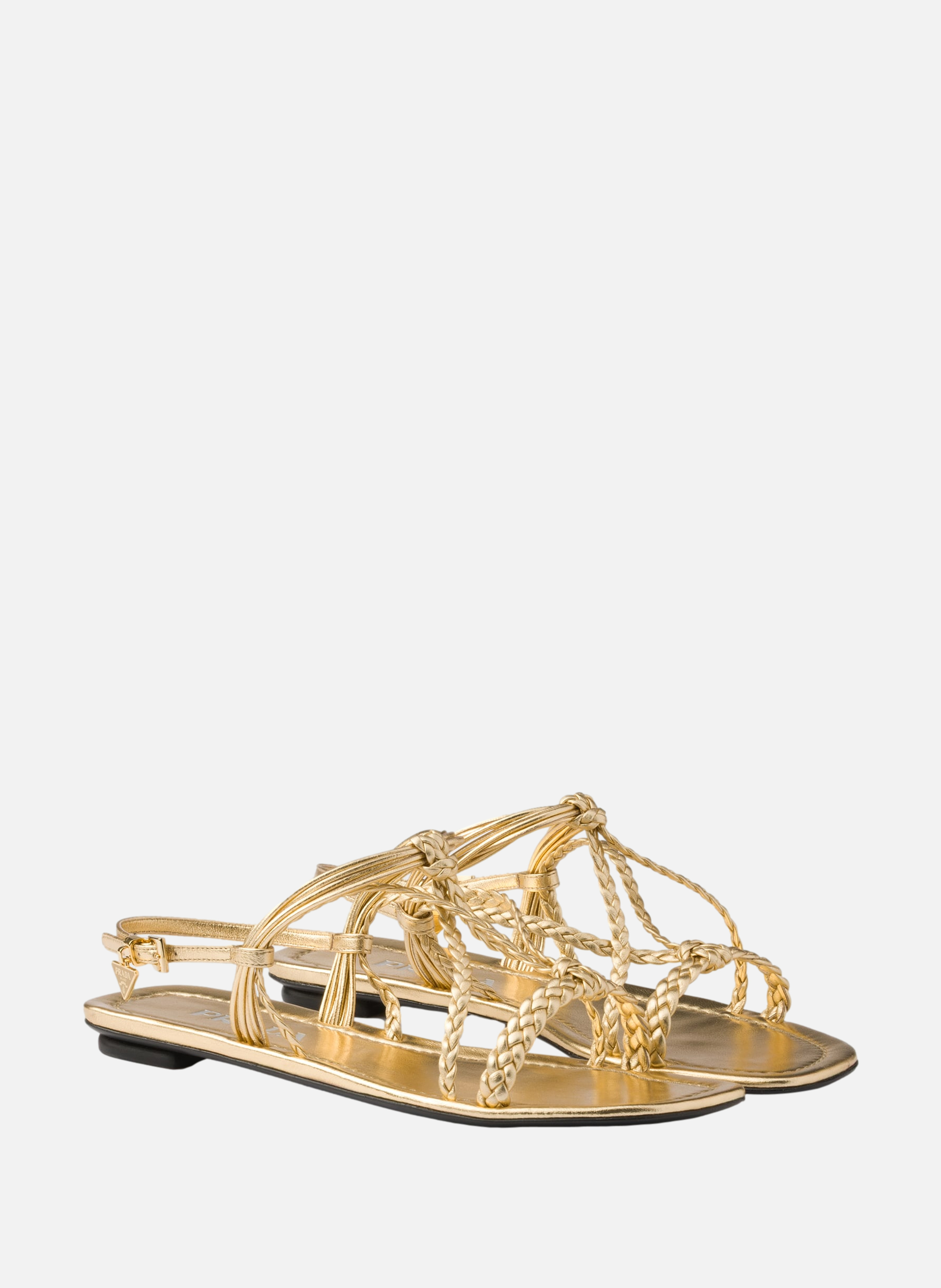 Sandales plates en cuir nappa mordoré PRADA Argent