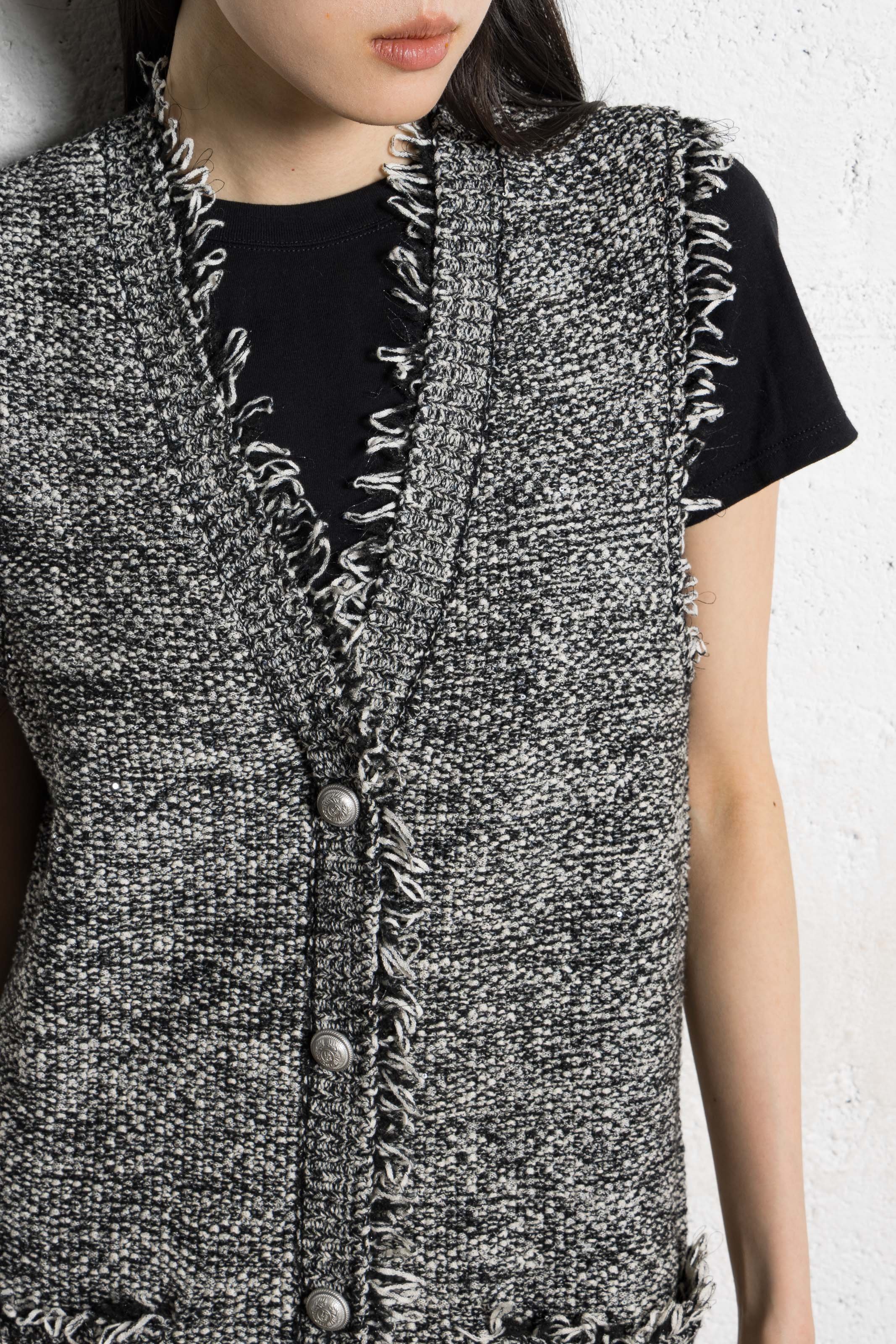 Robe courte col v en tweed IKKS Noir