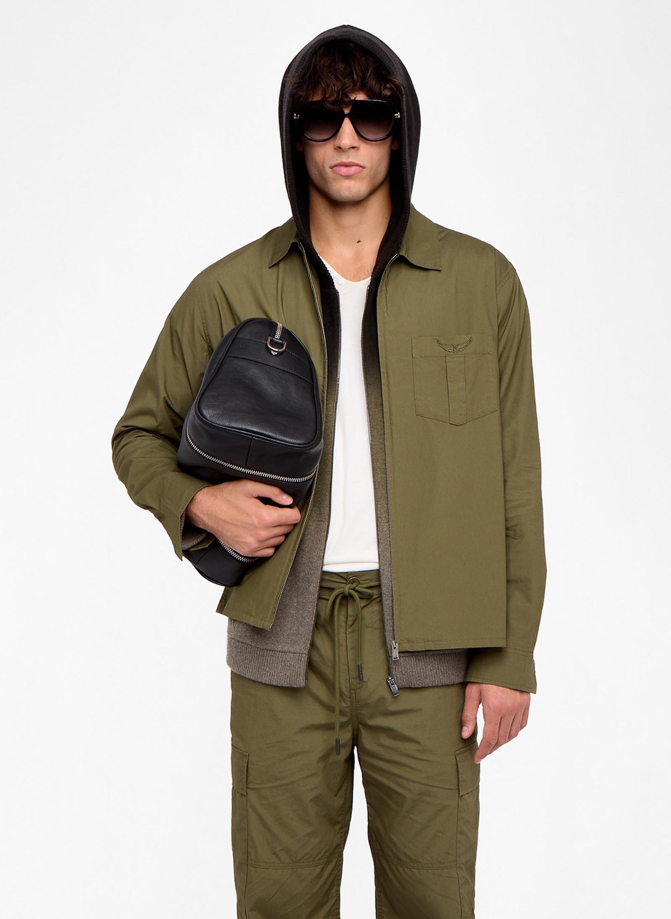 Gerade geschnittene, einfarbige Reißverschlussjacke aus Baumwolle Suzy ZADIG&VOLTAIRE Khaki