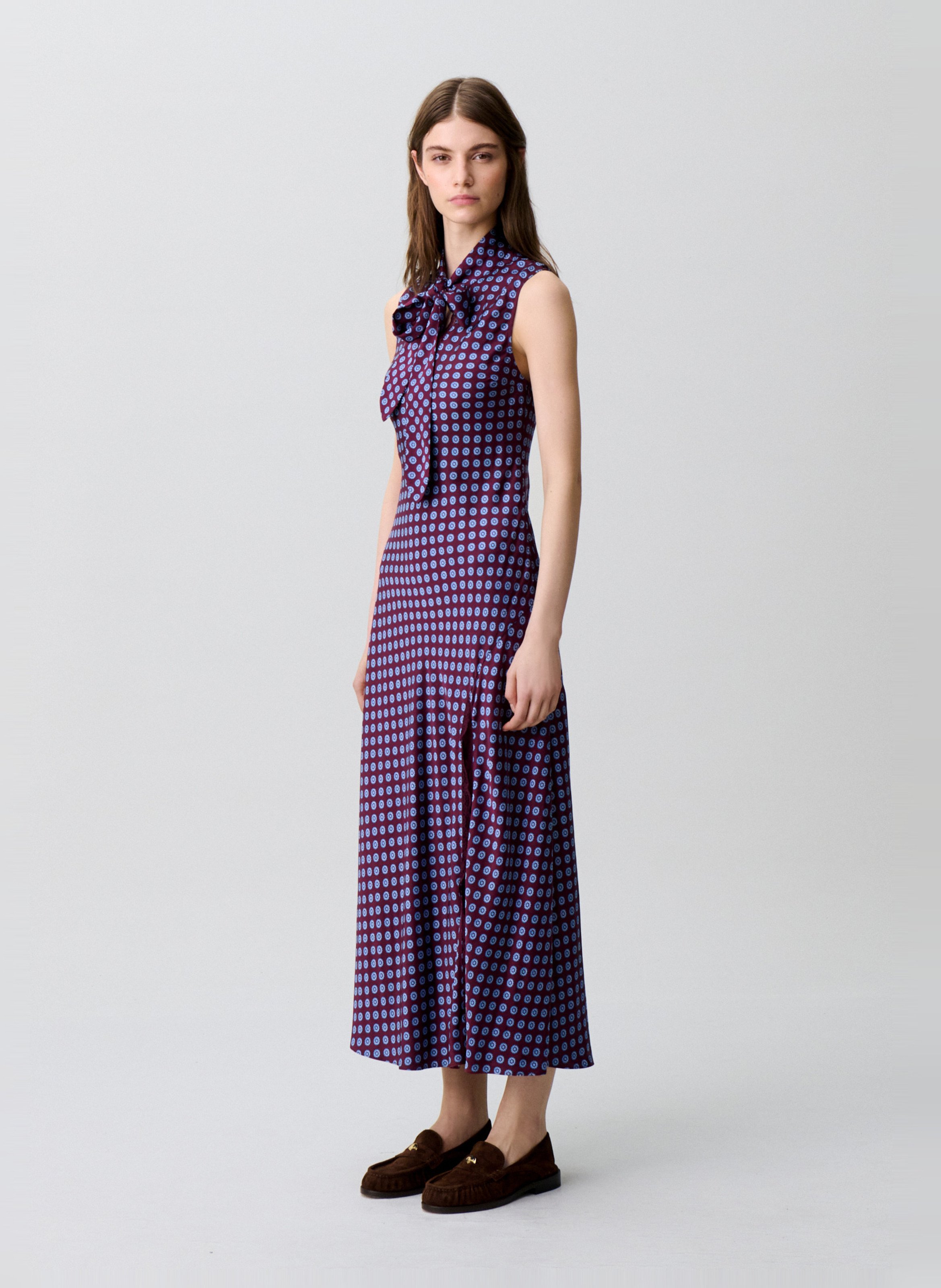 Robe longue imprimée col lavallière CLAUDIE PIERLOT Rouge