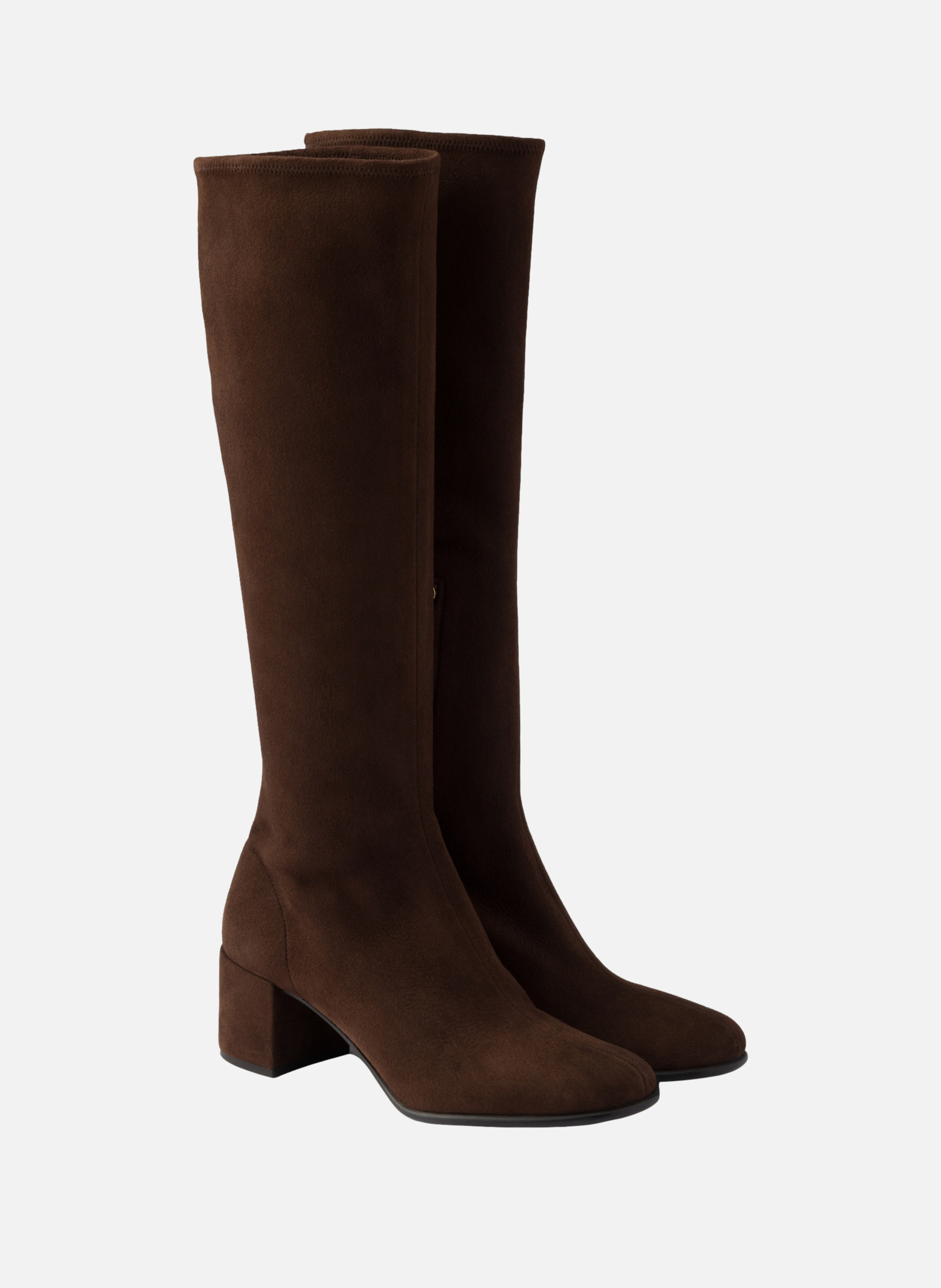 Bottes en veau velours stretch PRADA Marron