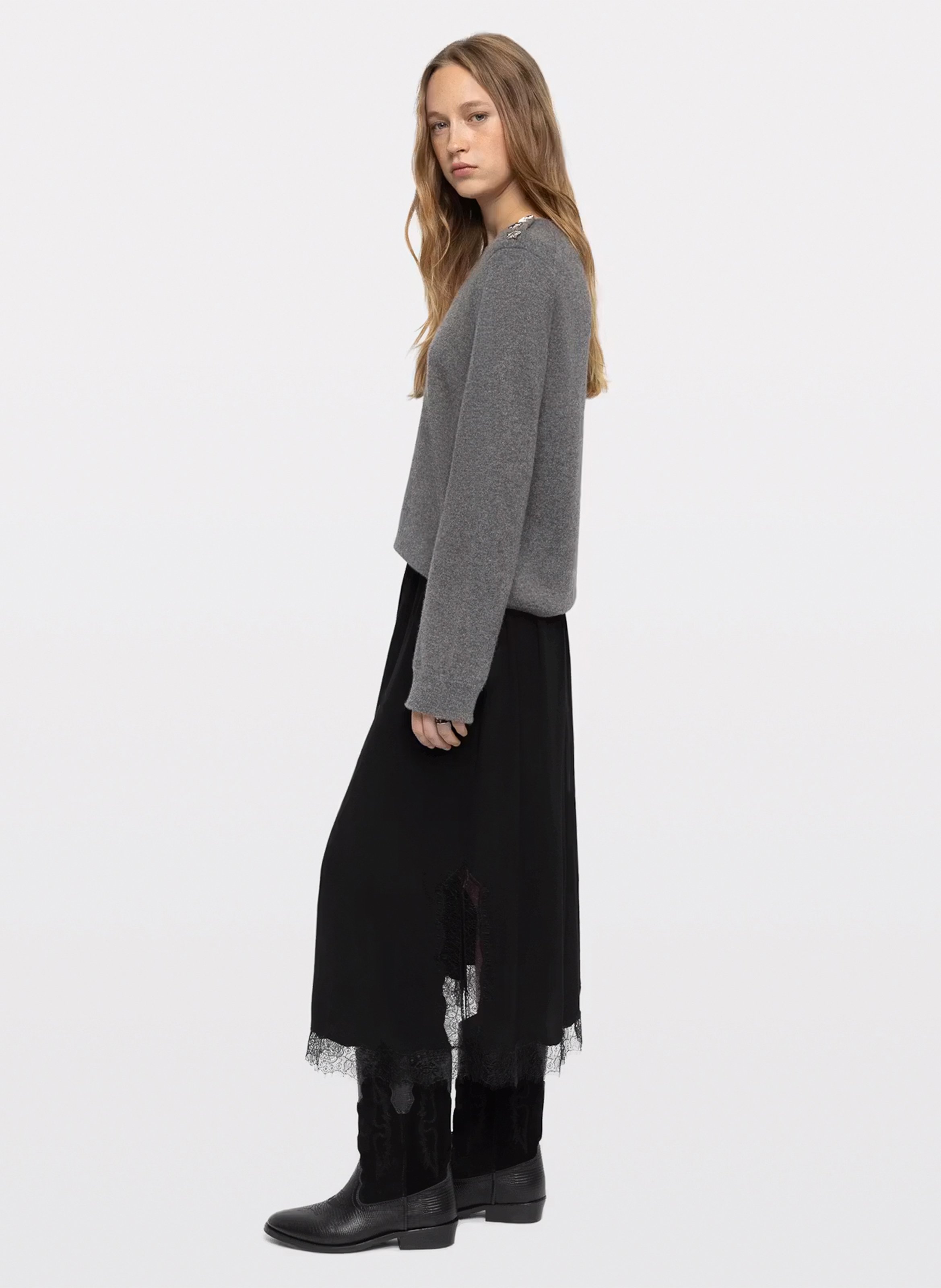 Lange rok met kanten split jarvis ZADIG&VOLTAIRE Zwart