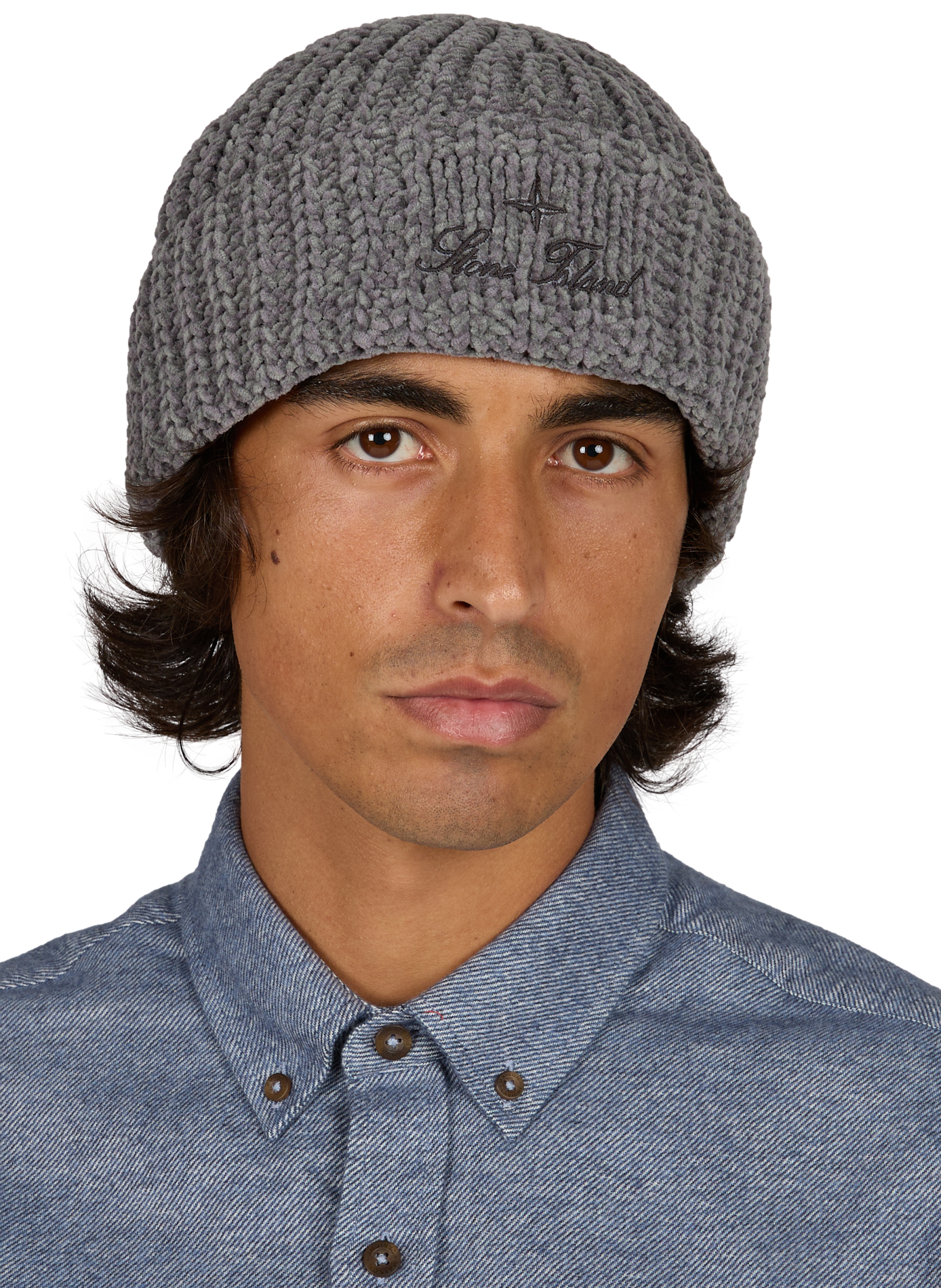 Strickmütze aus Baumwolle STONE ISLAND Grau