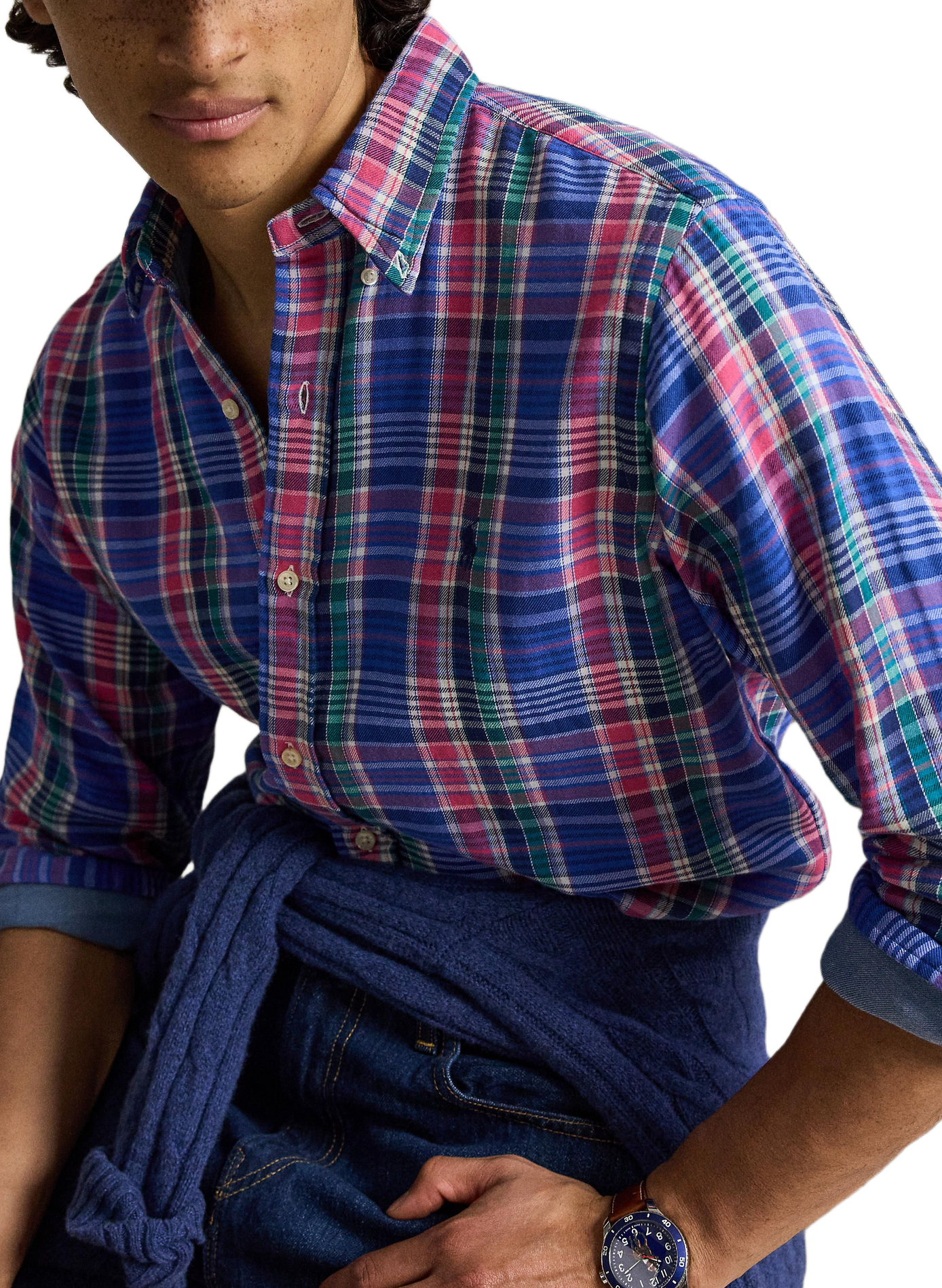 Chemise droite col classique à carreaux en coton POLO RALPH LAUREN Bleu