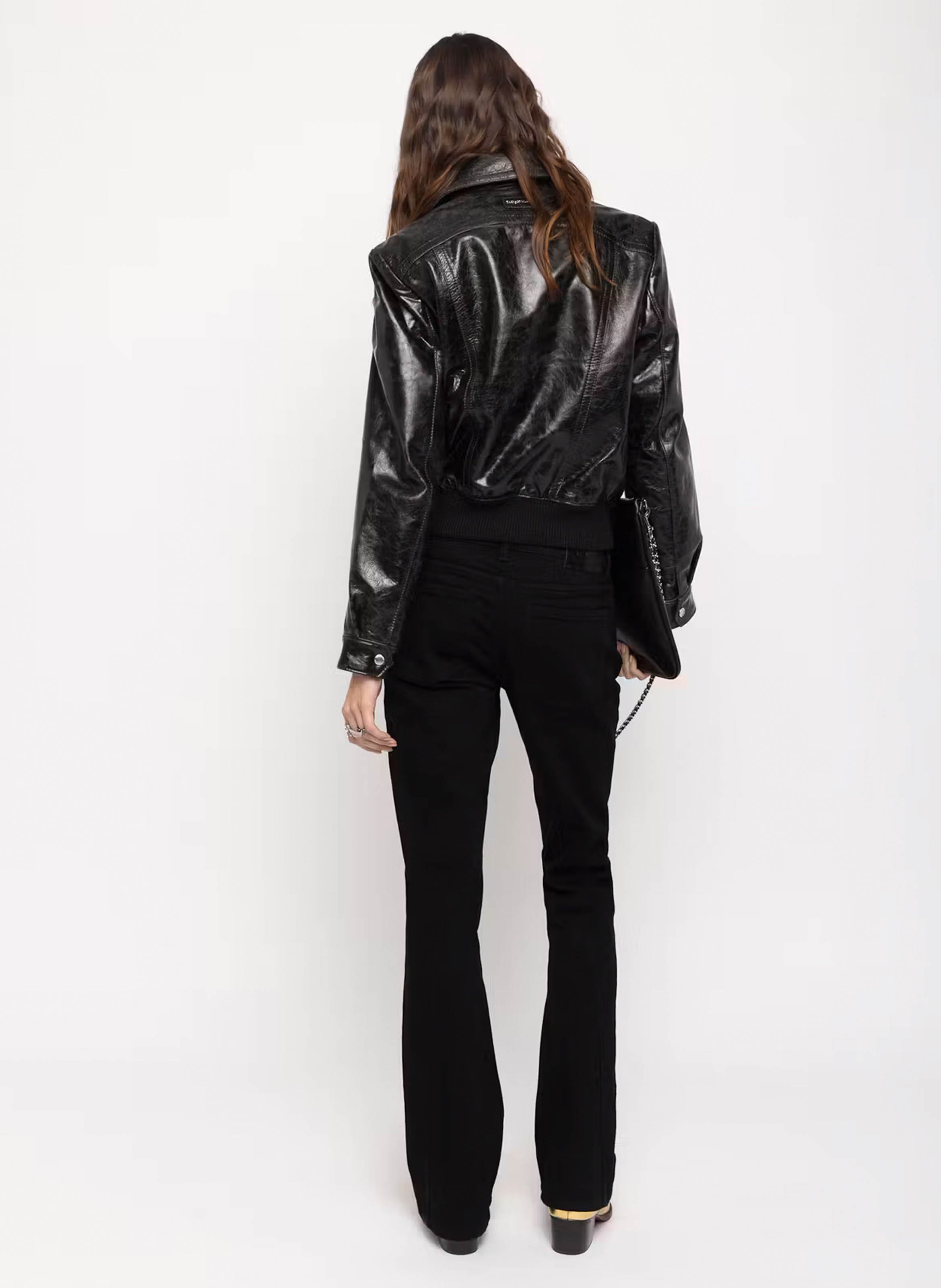 Blouson droit zippé en cuir veramy ZADIG&VOLTAIRE Noir
