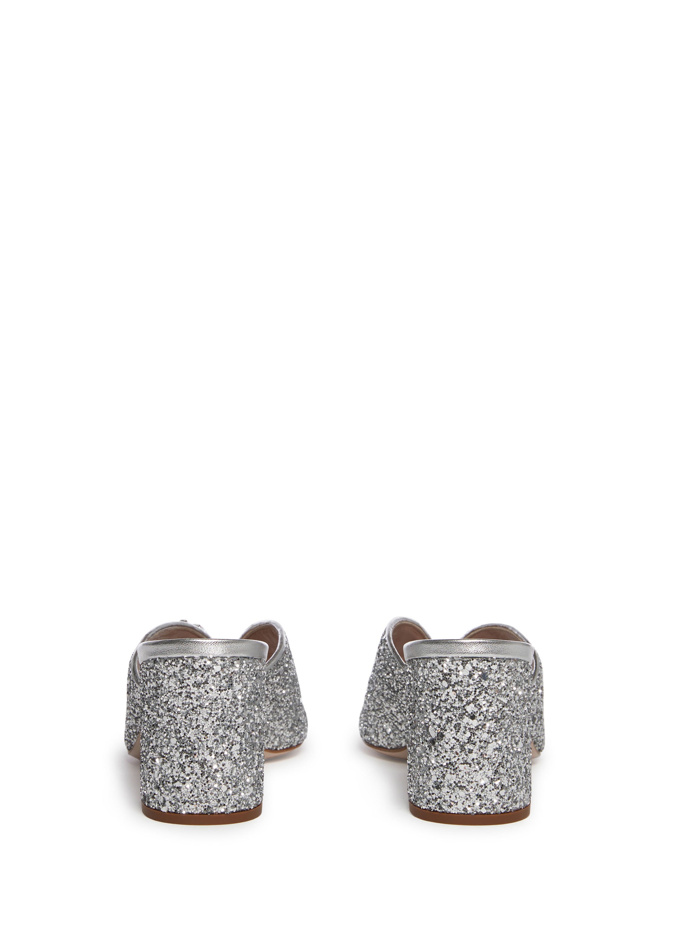 Crystal-Embellished Glitter Mules MIU MIU Silver