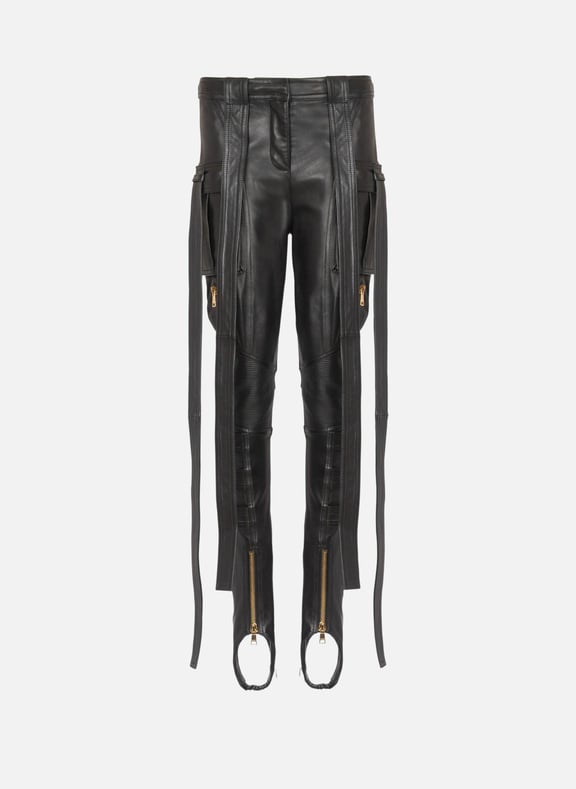 Pantalon cargo en cuir à sangles Noir by BALMAIN BALMAIN Pantalon cargo en cuir à sangles Noir