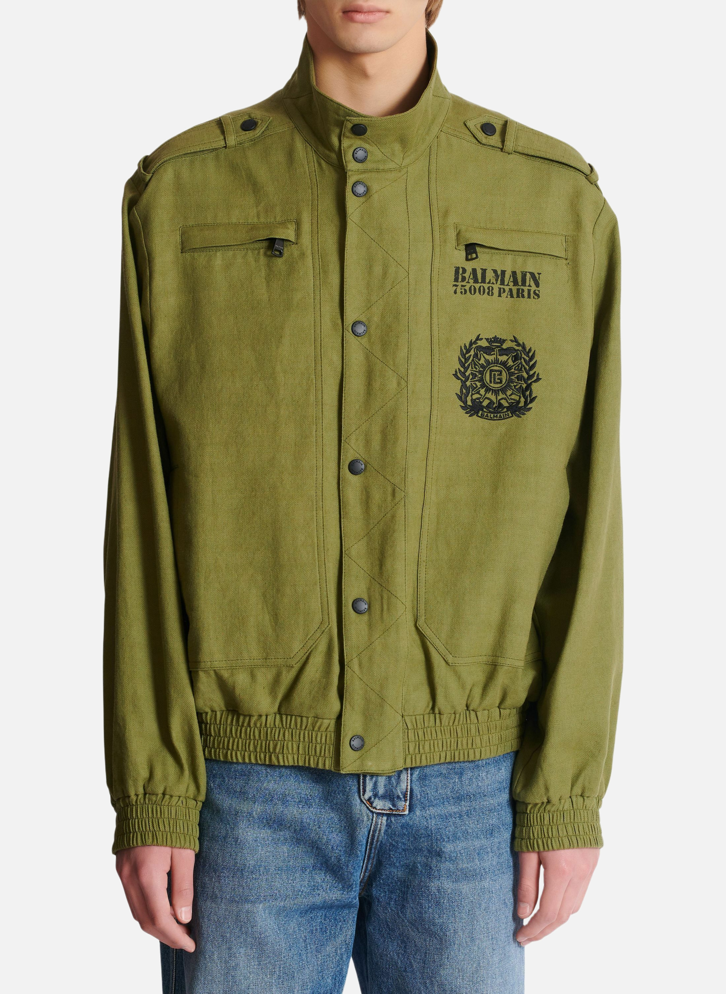 Veste inspiration aviateur en coton BALMAIN Vert