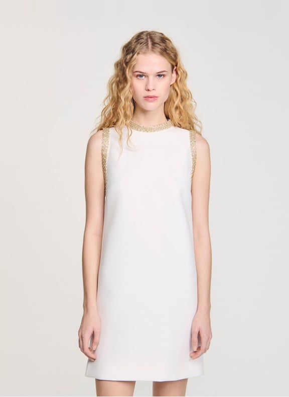 Robe courte à perles Beige by SANDRO SANDRO Robe courte à perles Beige