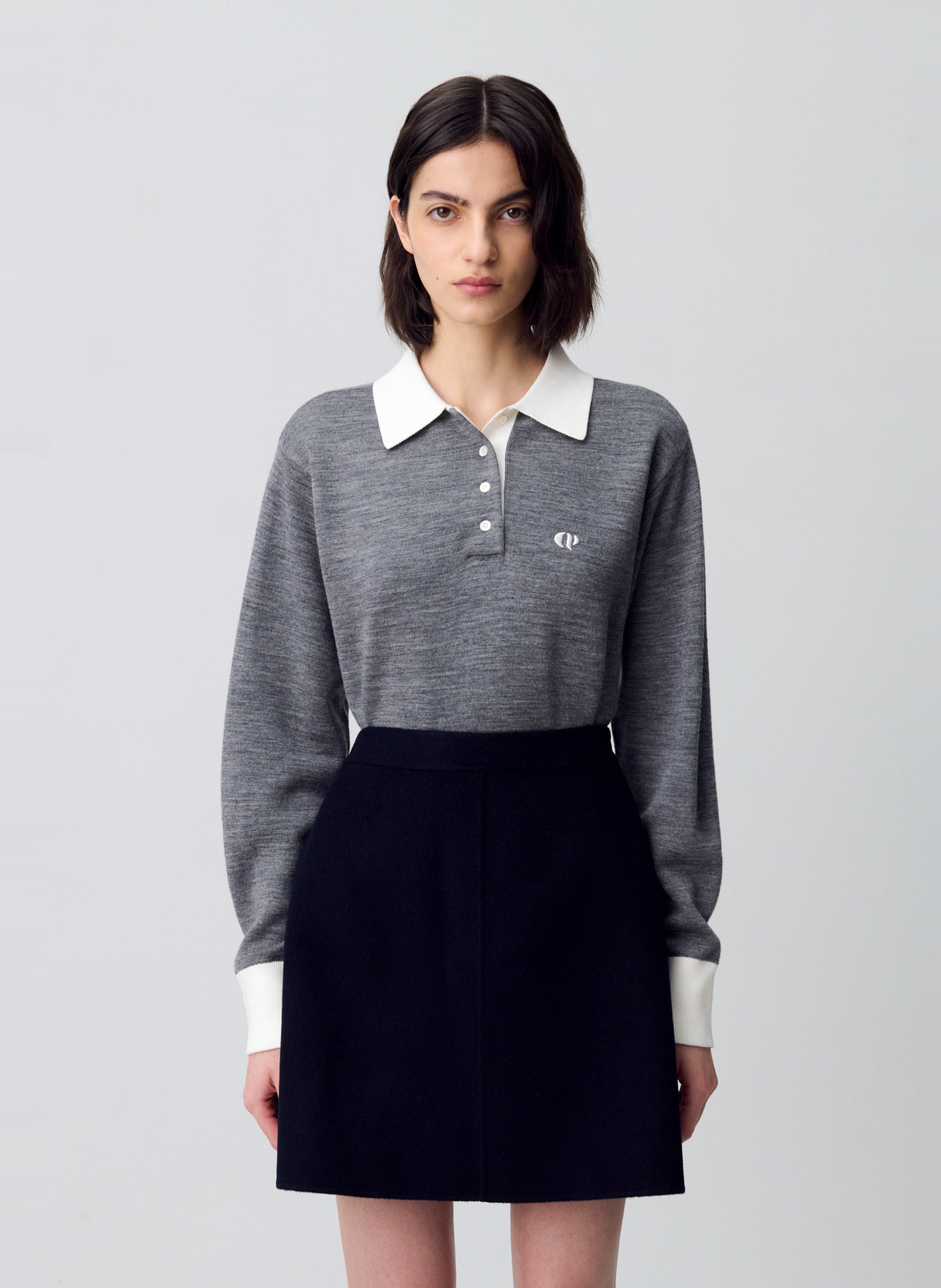 CLAUDIE PIERLOT Jupe courte droite en laine double face Bleu