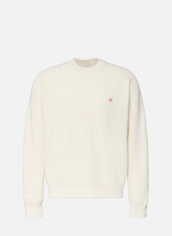 Pull droit col rond en coton Beige by CALVIN KLEIN CALVIN KLEIN Pull droit col rond en coton Beige