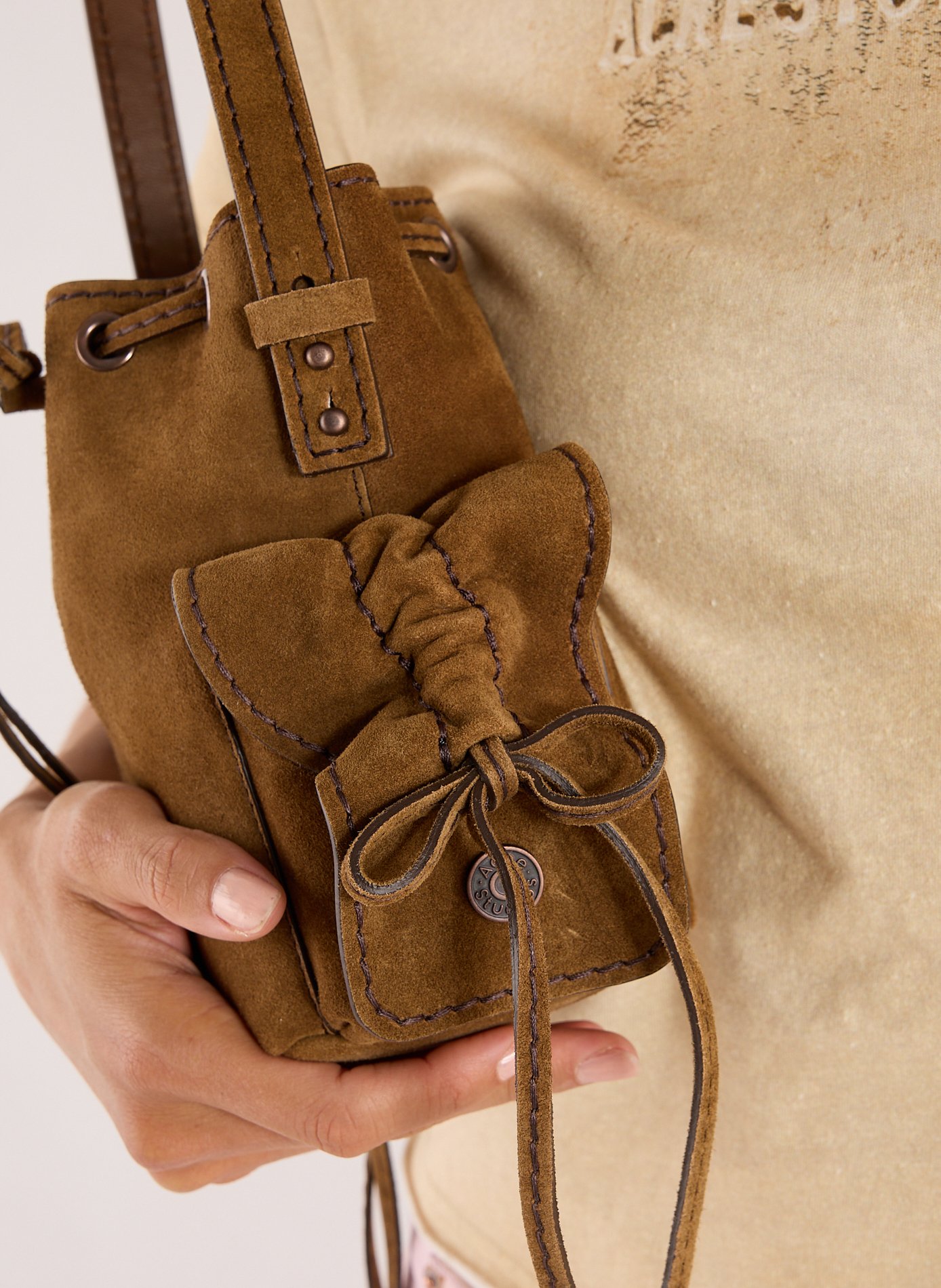 Mini sac seau multi-poches en cuir ACNE STUDIOS Marron