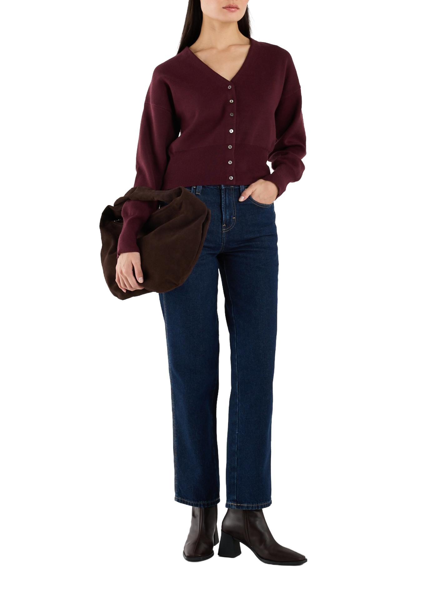 Cardigan cintré encolure V TOPSHOP Rouge