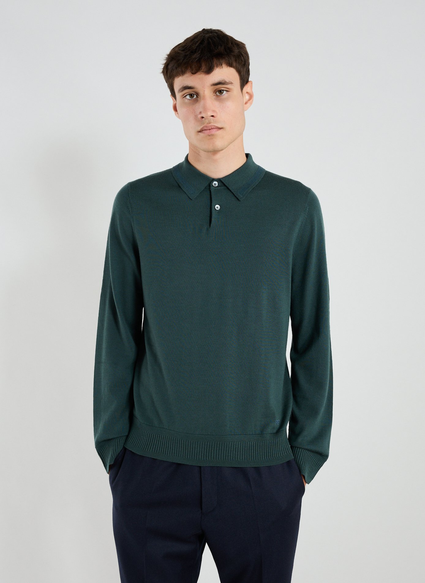 PAUL SMITH Pull col polo en laine mérinos Bleu