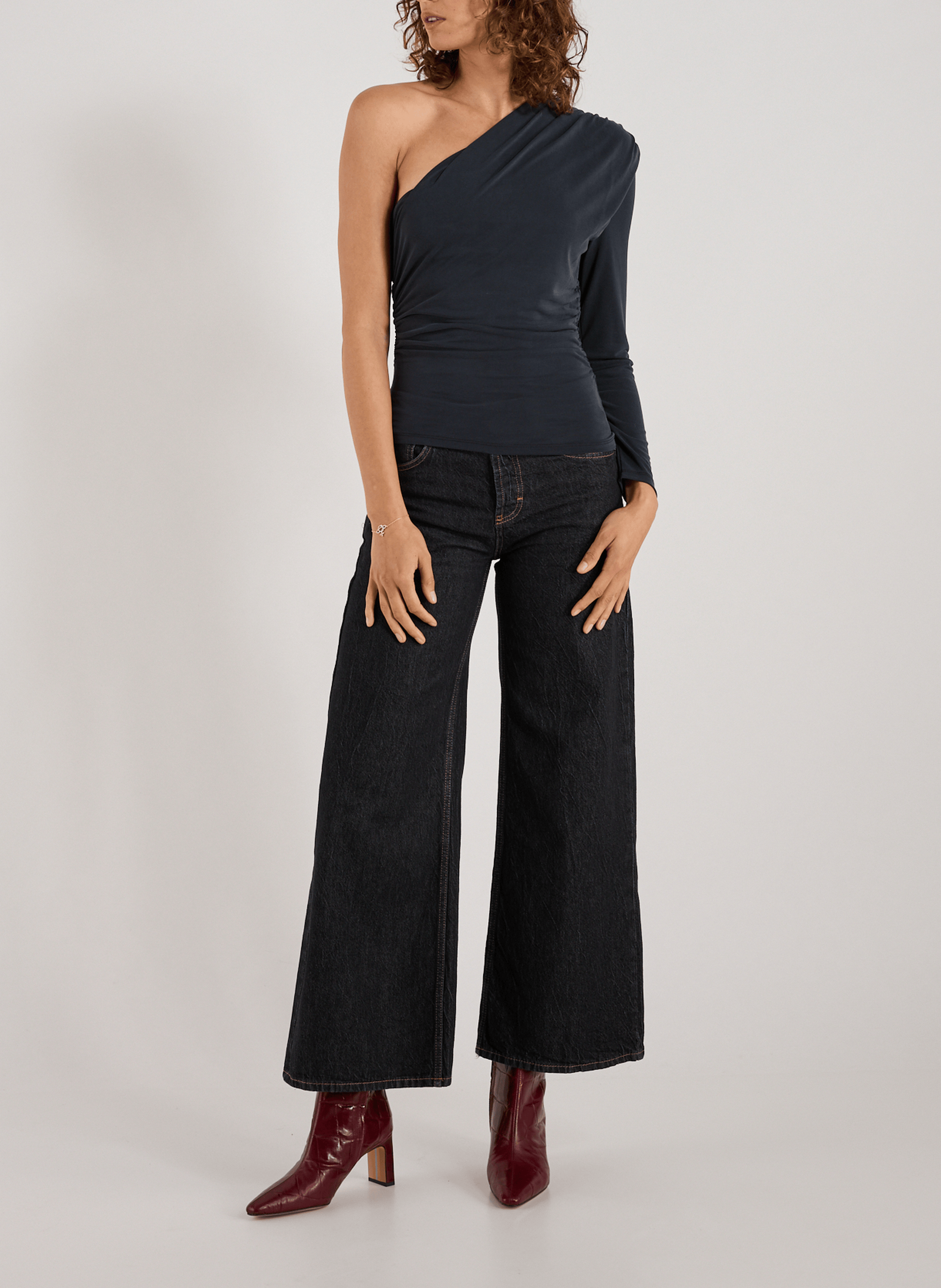 Top slim asymétrique à fronce TOPSHOP Marron