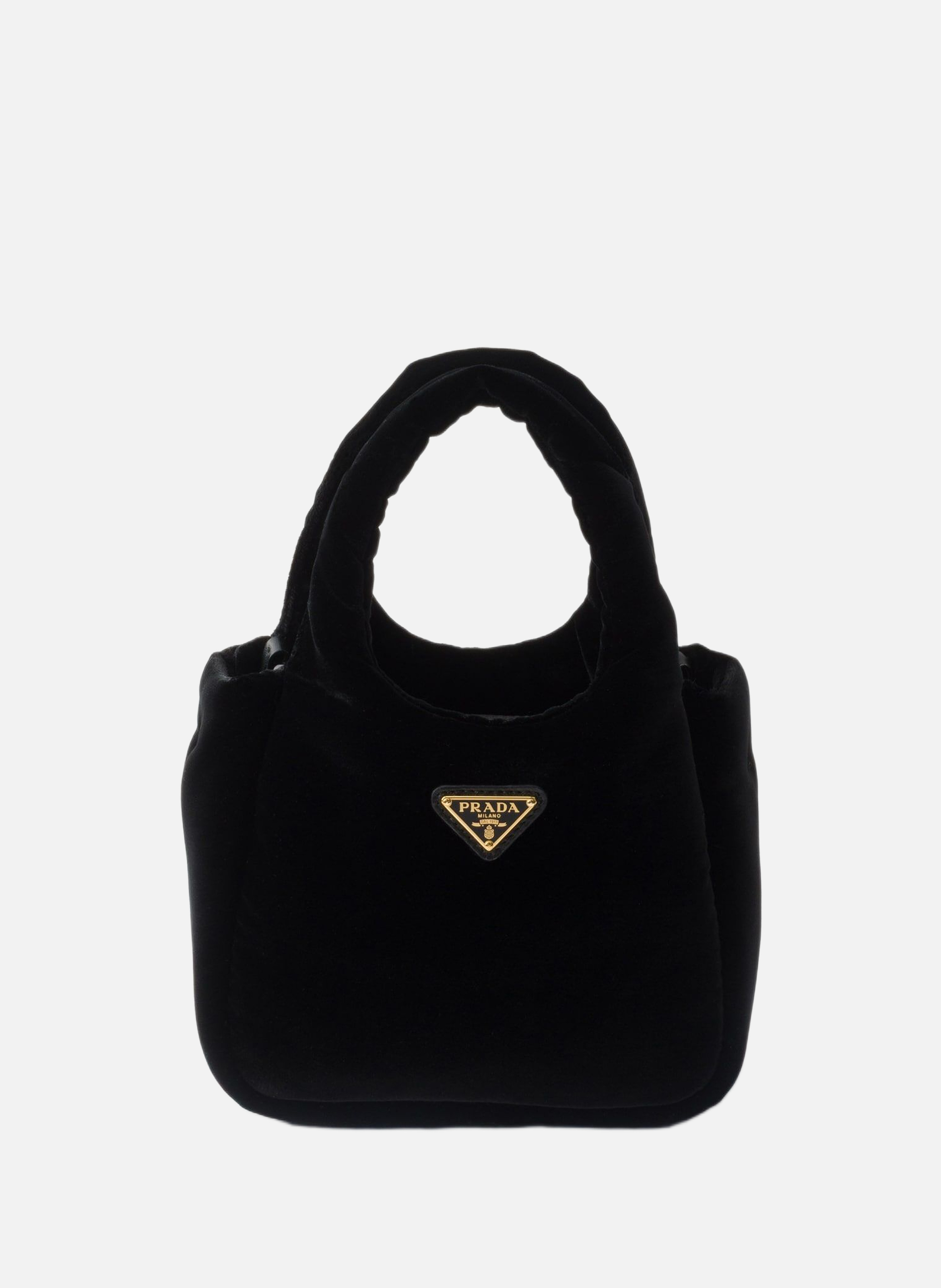 Mini sac à main en velours matelassé PRADA Noir