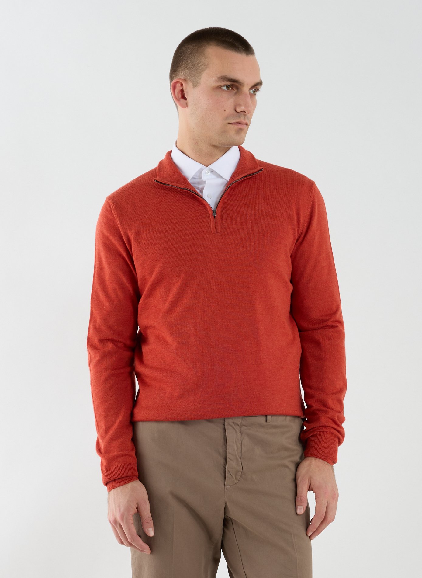 Pull col zippé en laine mérinos FACONNABLE Marron