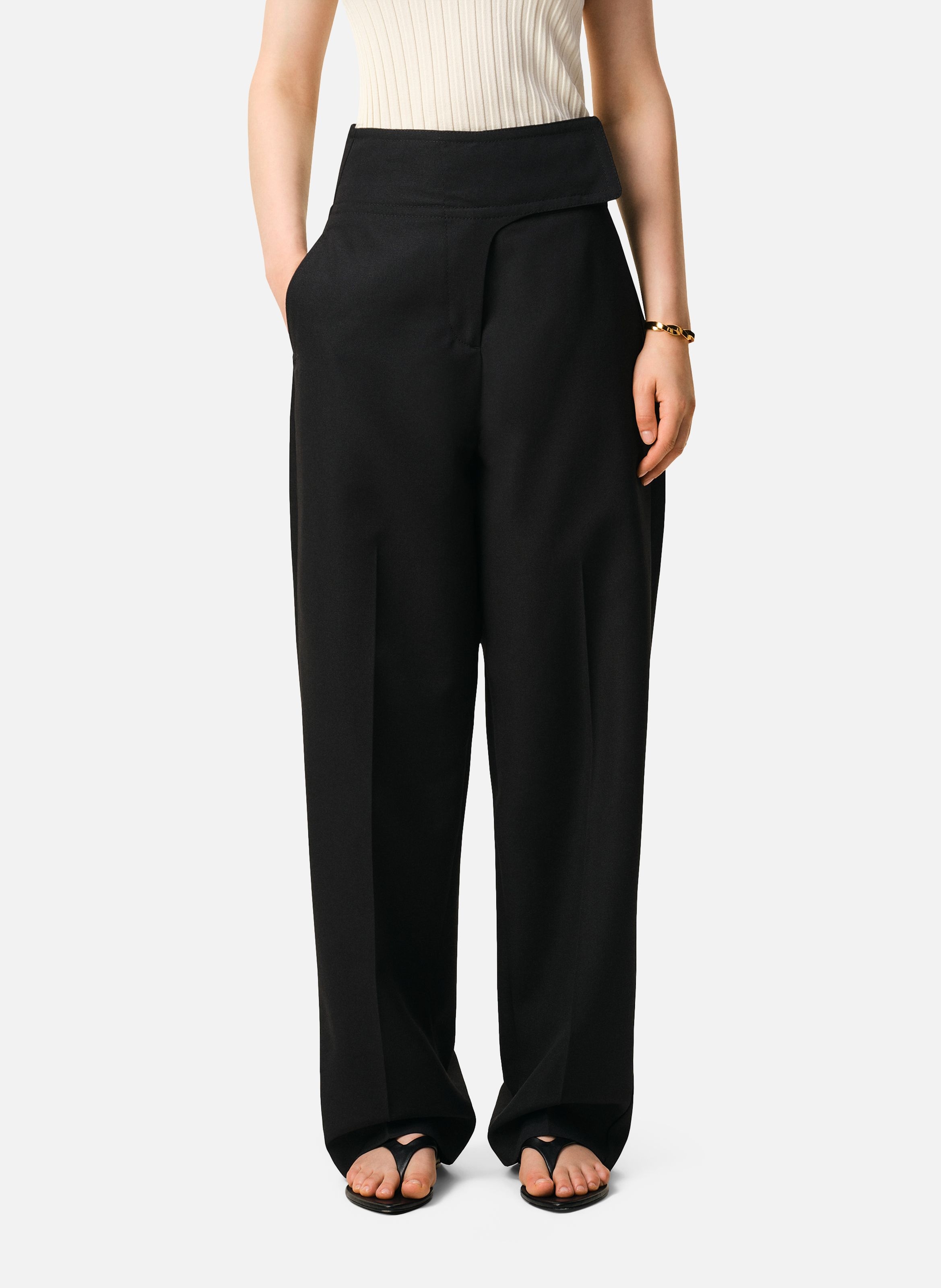 Pantalon à ceinture portefeuille en laine vierge AMI PARIS Noir