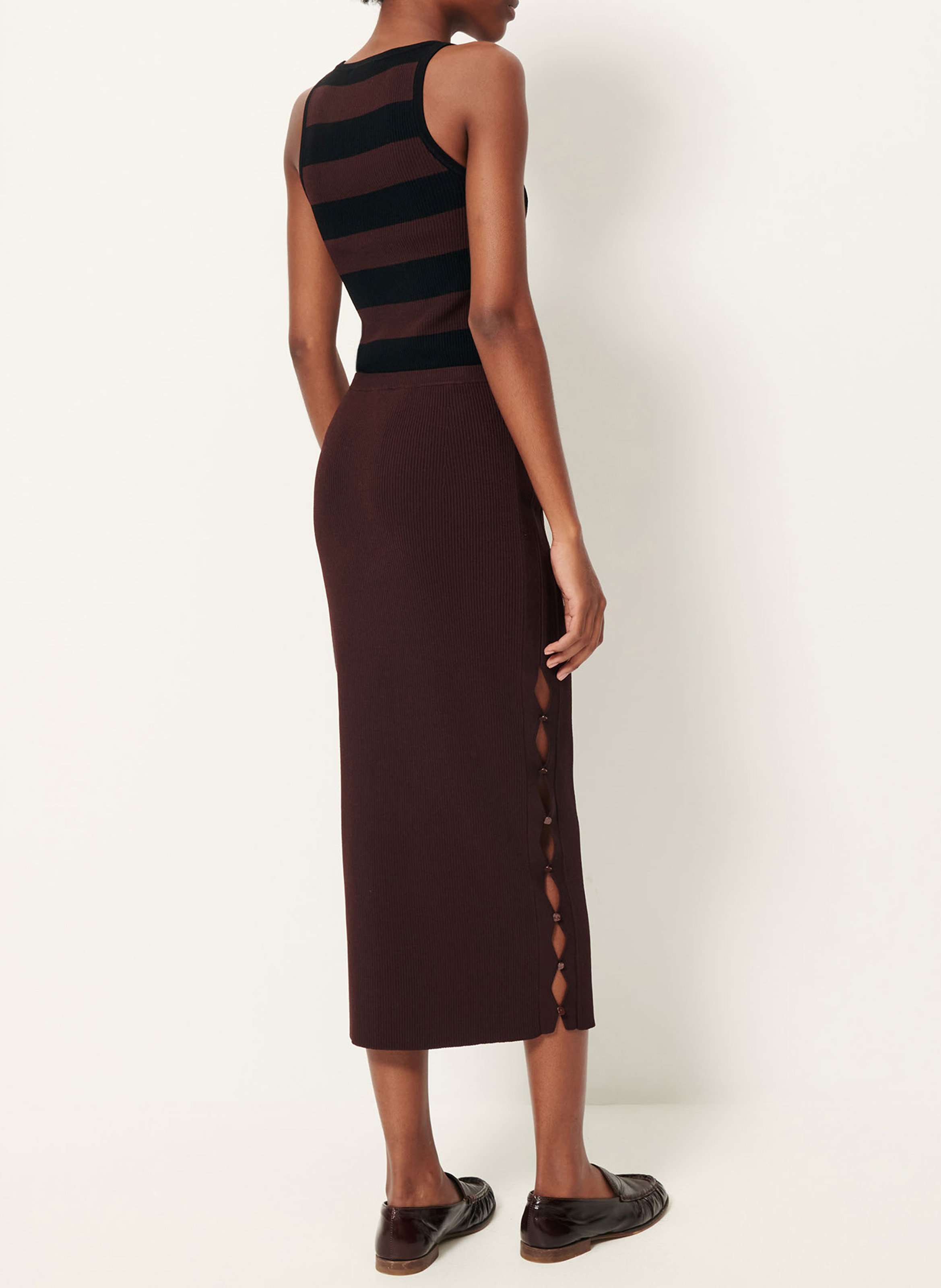 Jupe midi ajustée en maille unie sue SESSUN Marron