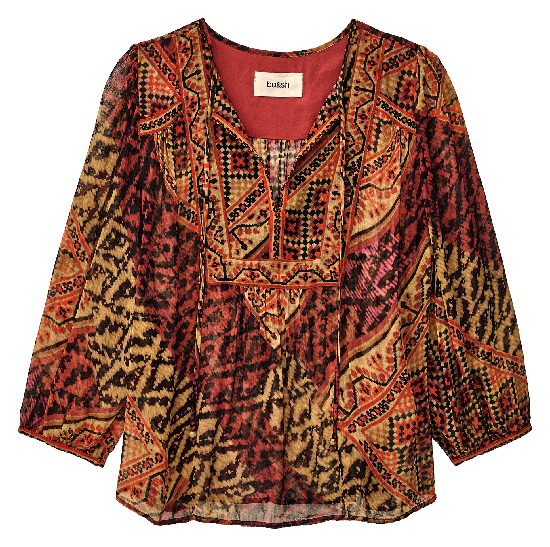 Top droit col tunisien imprimé odetta BA&SH Rouge
