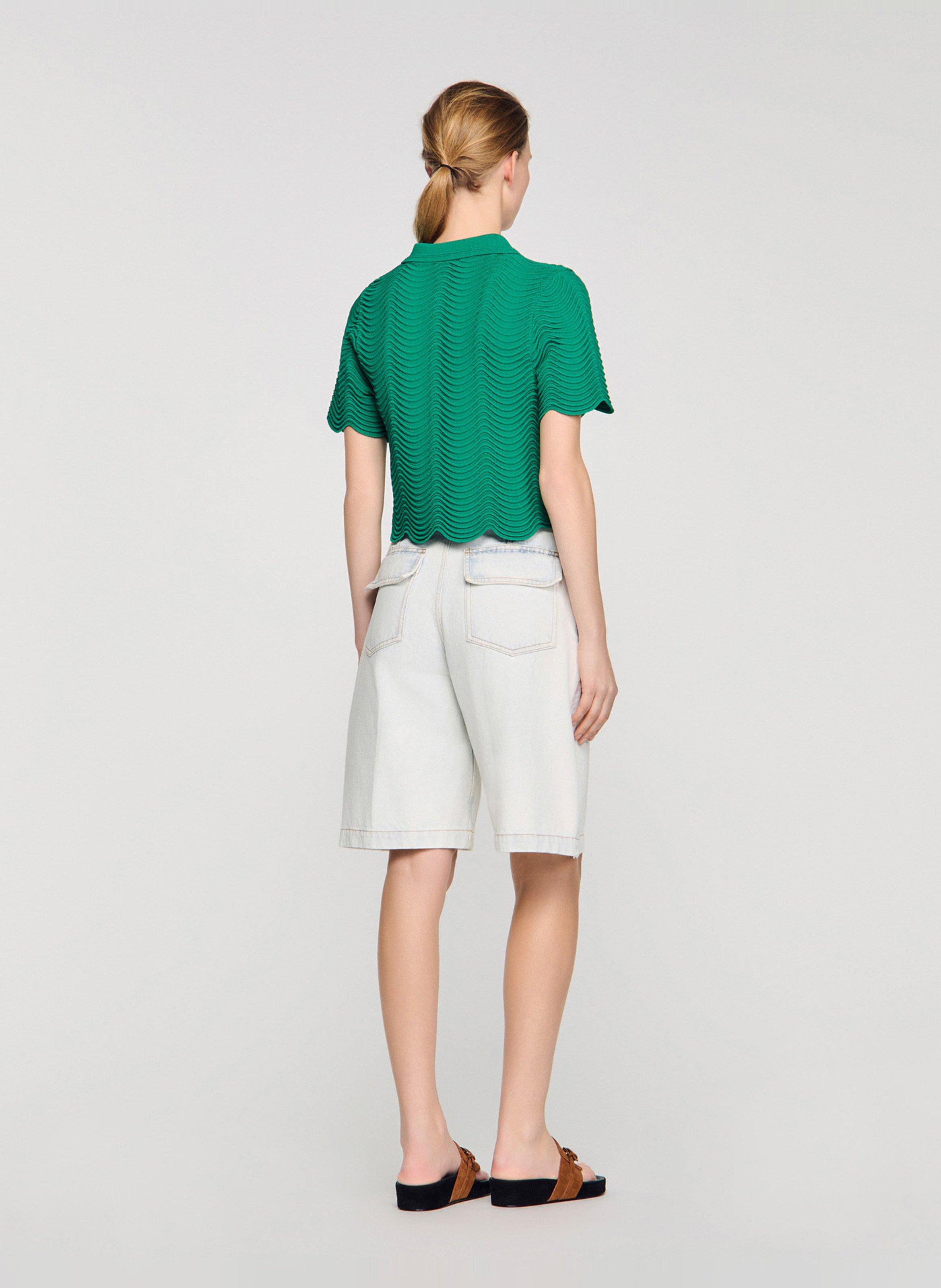 Pull droit en jacquard SANDRO Vert