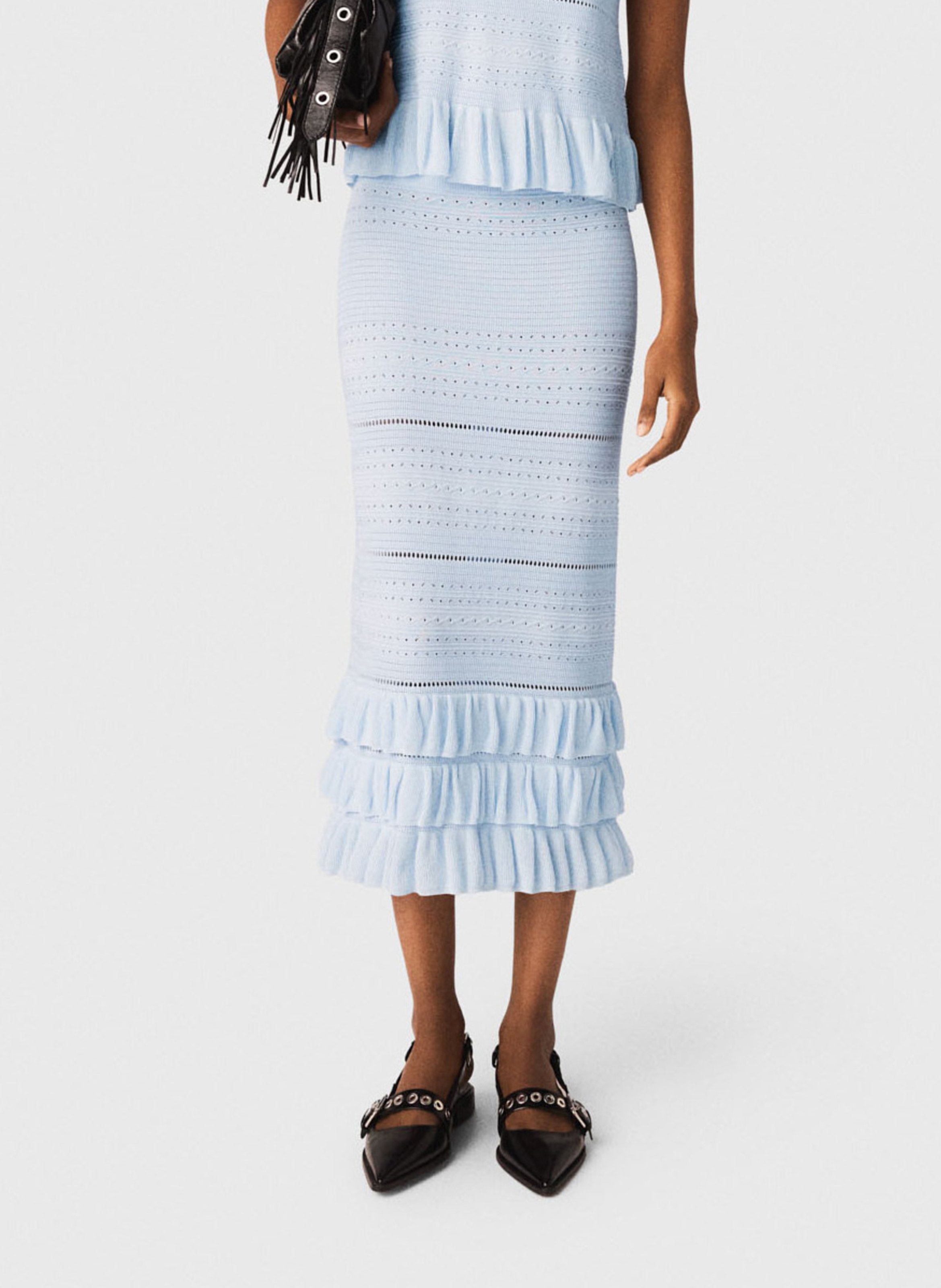 Jupe longue droite en maille MAJE Bleu