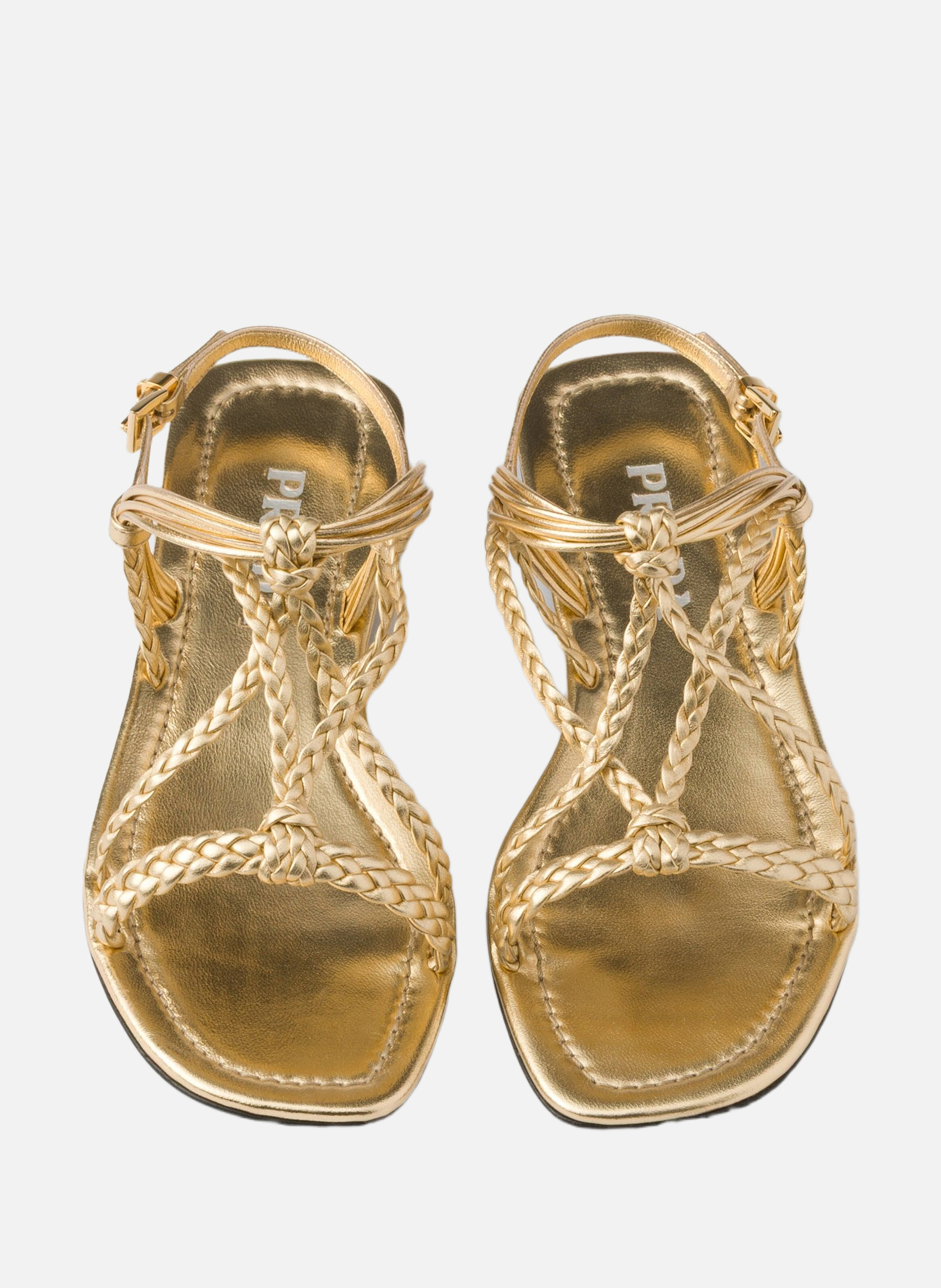 Sandales plates en cuir nappa mordoré PRADA Argent