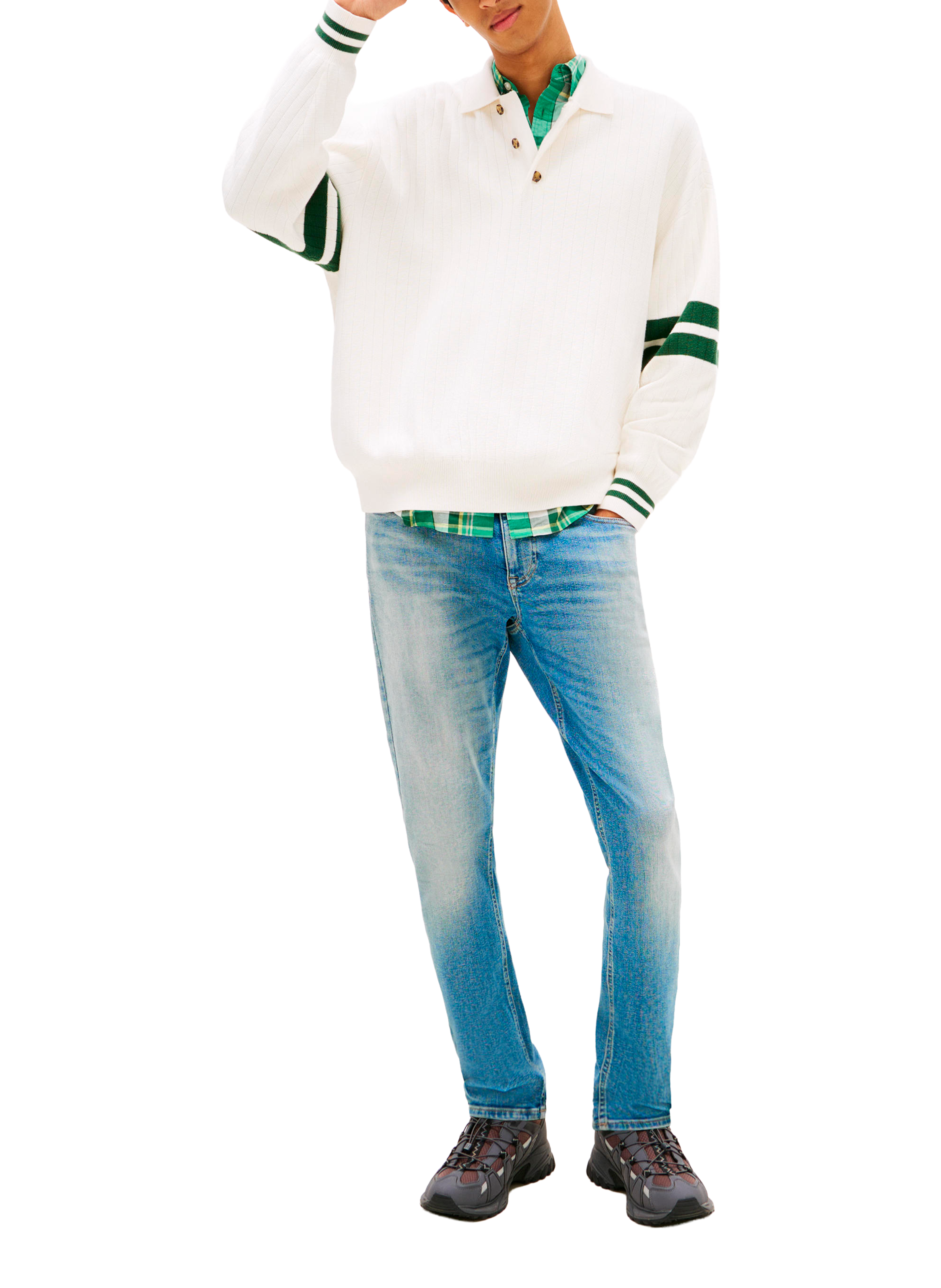 Jean droit délavé en coton mélangé TOMMY HILFIGER Bleu