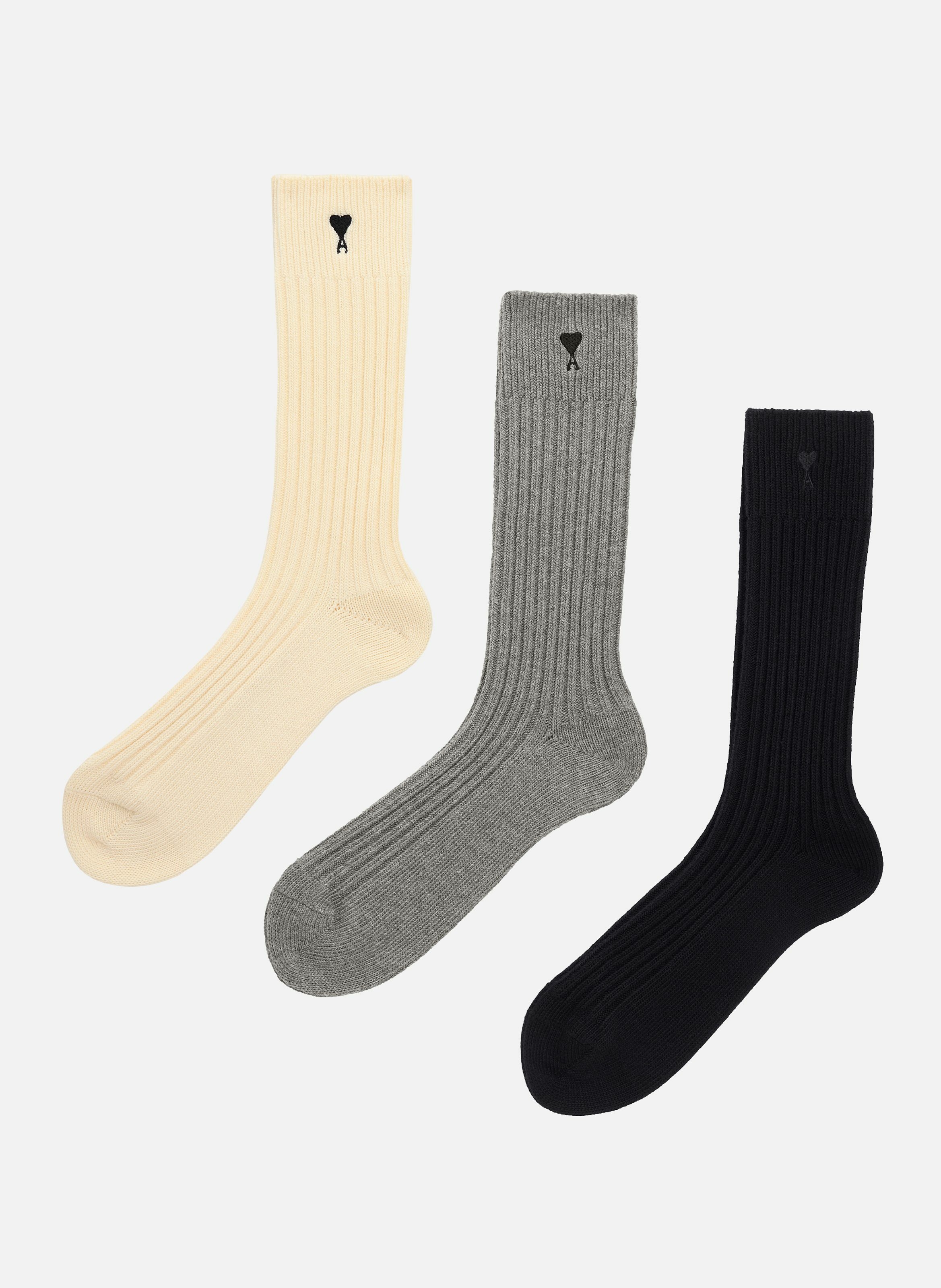 Pack de trois paires de chaussettes ami de coeur en coton unisexes AMI PARIS Gris