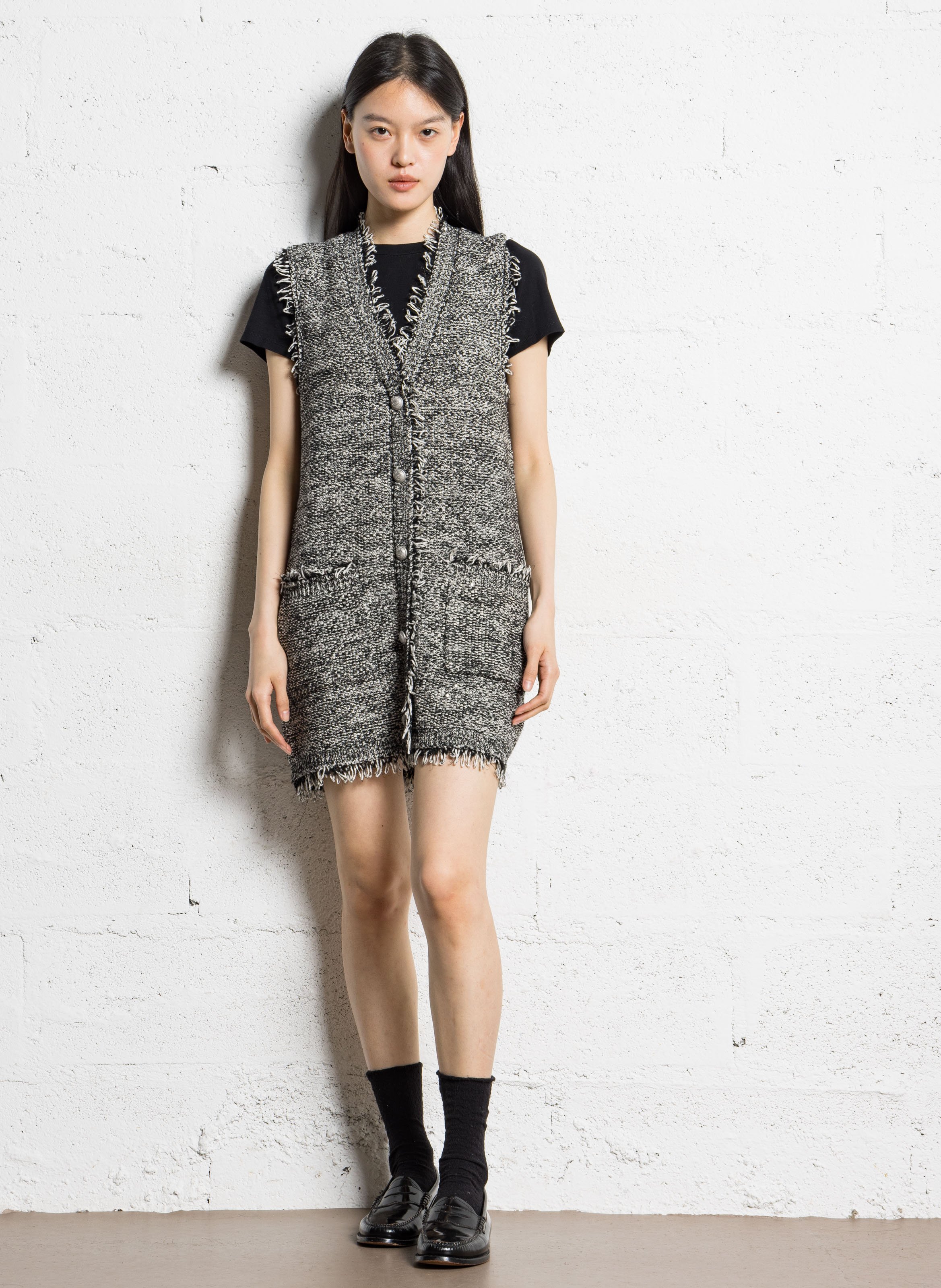 Robe courte col v en tweed IKKS Noir