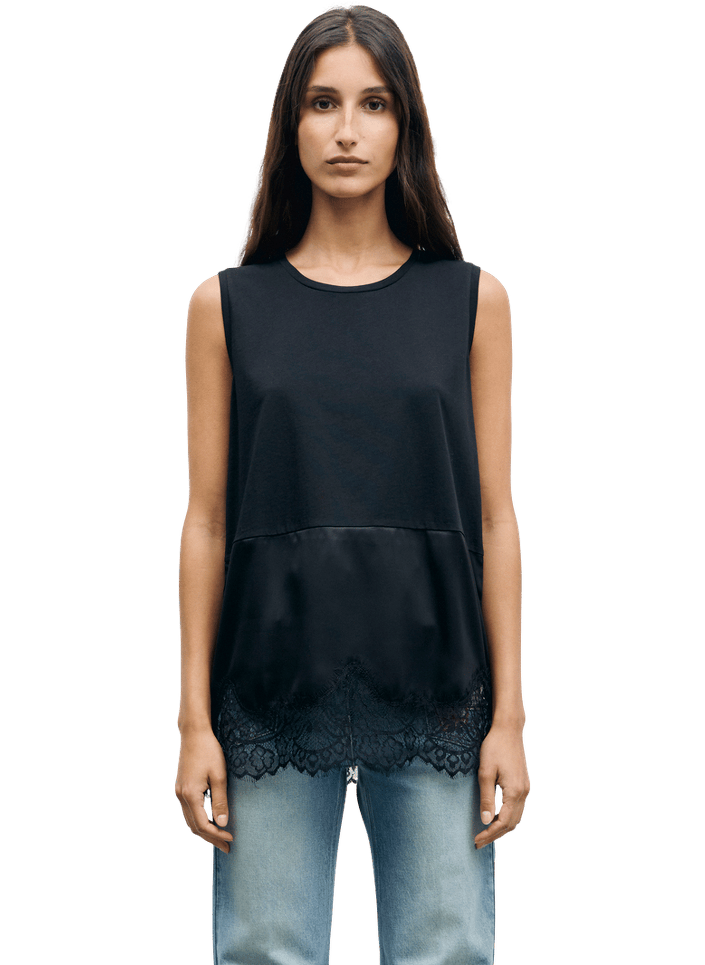 Top bi matière en coton et dentelle - baia GERARD DAREL Noir